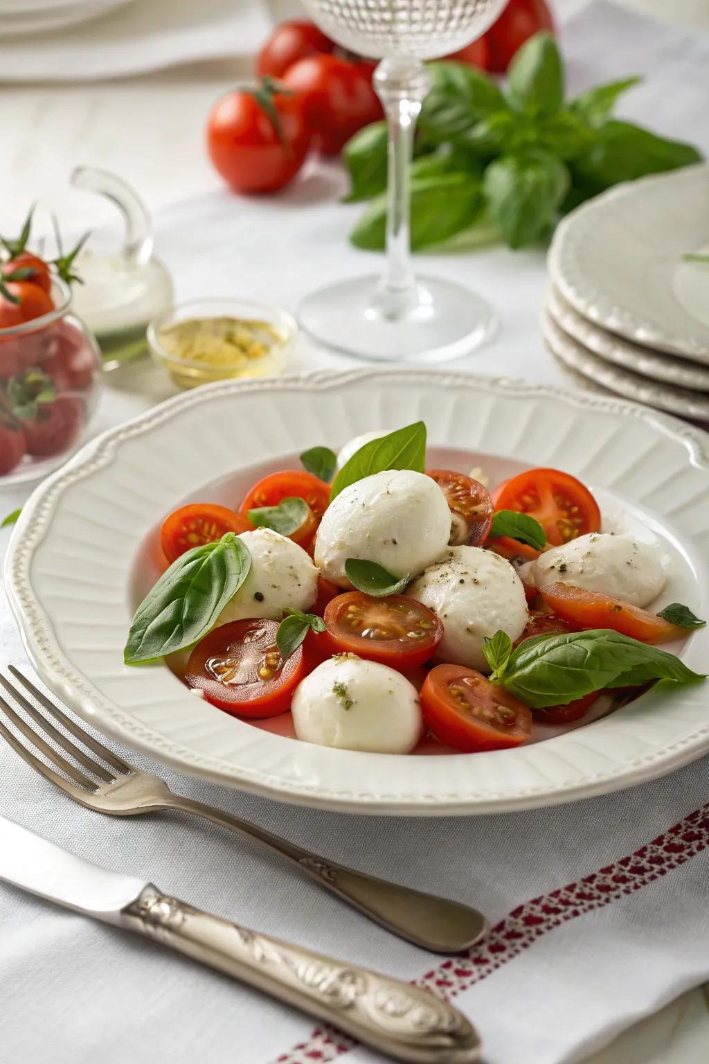 A vibrant Caprese salad, a superb option for a light evening snack.
