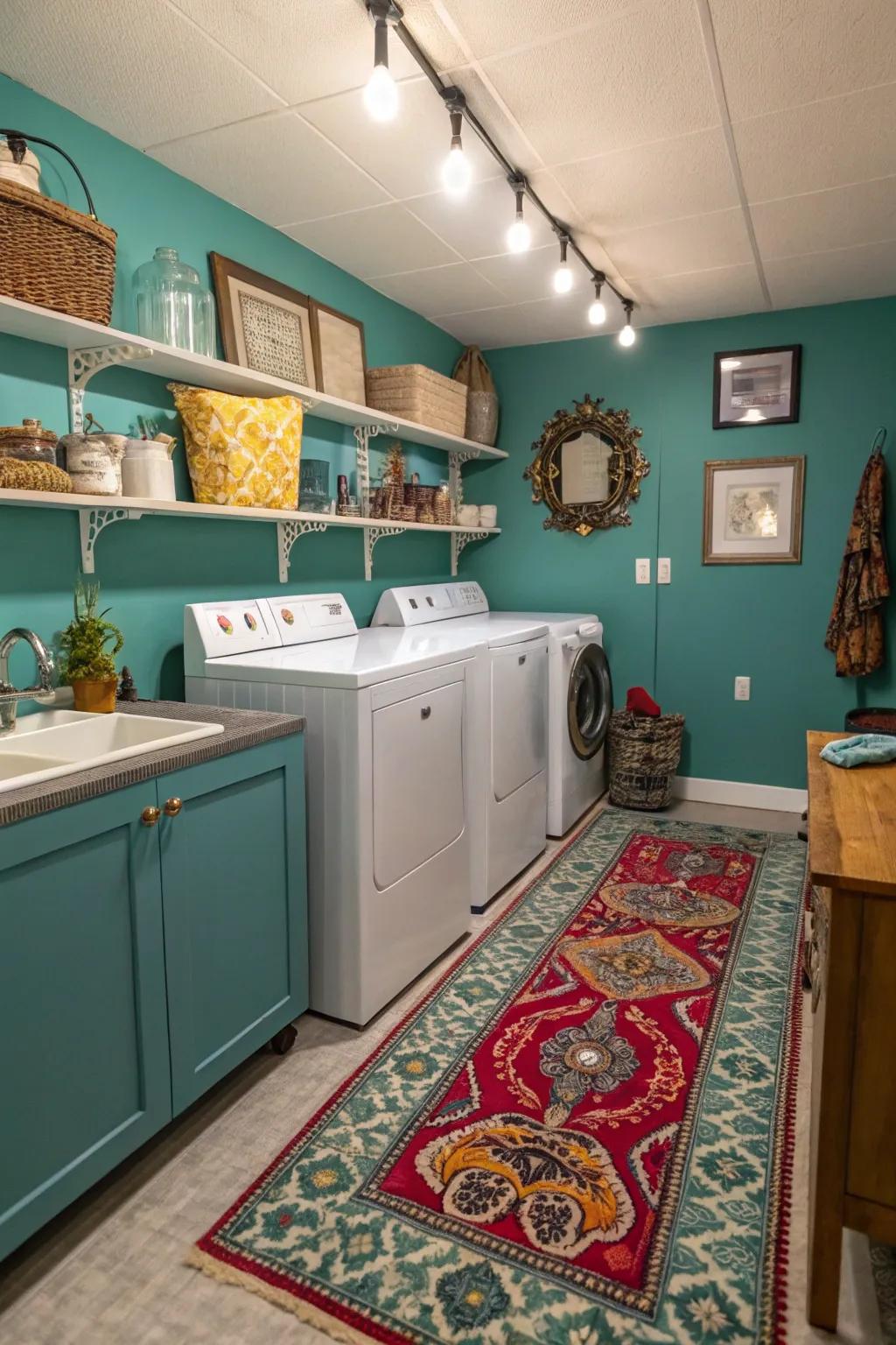 Teal brings boldness and depth to your laundry space.