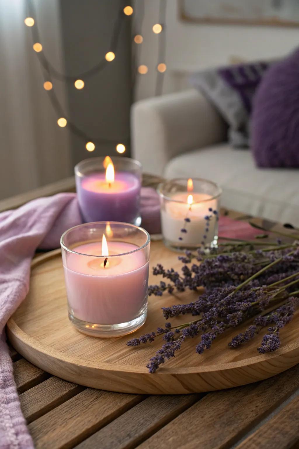 Relaxed mood created by lavender-scented illumination.