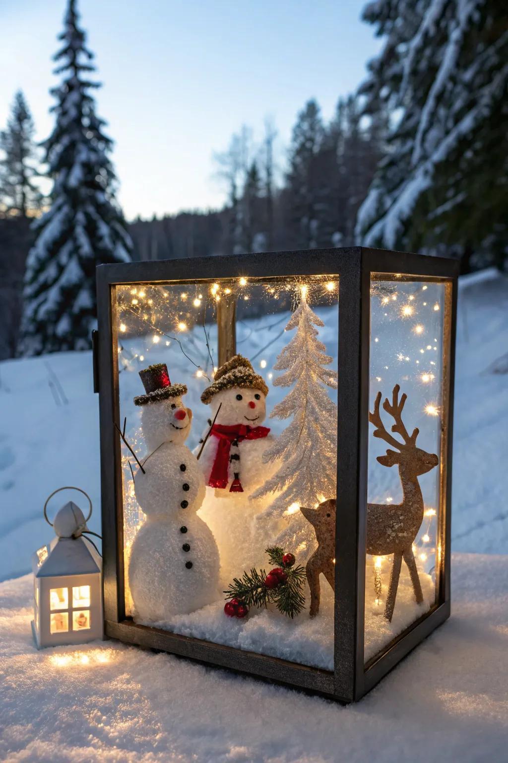 Whimsical characters glowing in a diorama