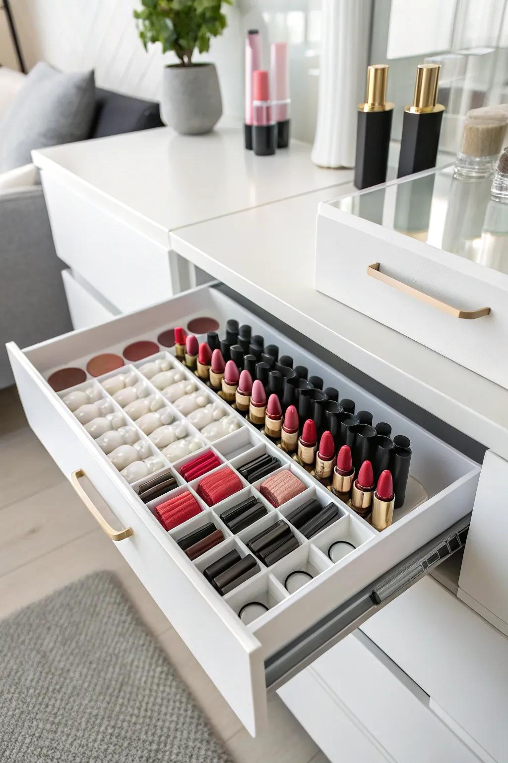 Innovative and practical, chilled cube molds keep lipsticks organized.