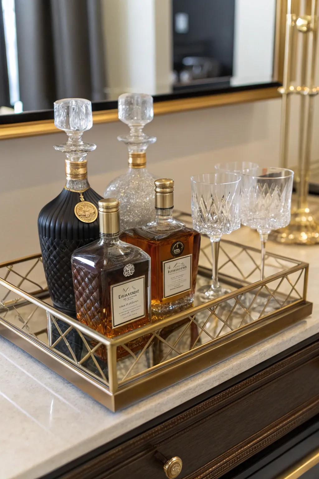 Opulent display with a reflective tray.