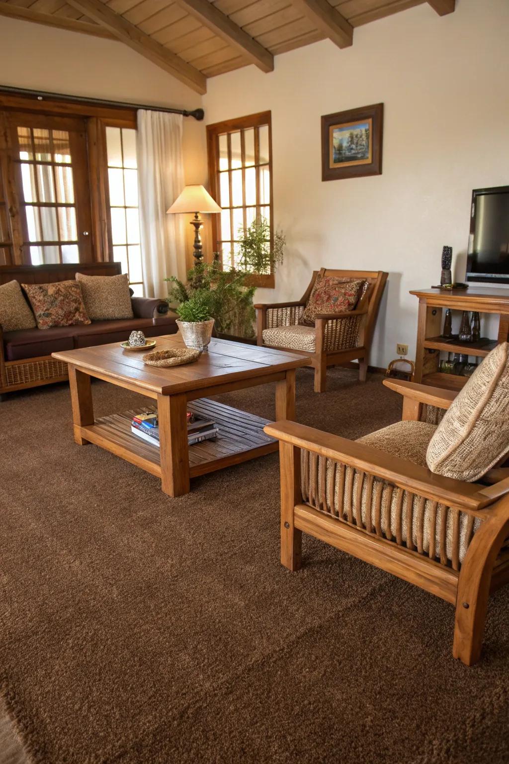 Natural hues contribute to a grounded and warm atmosphere.