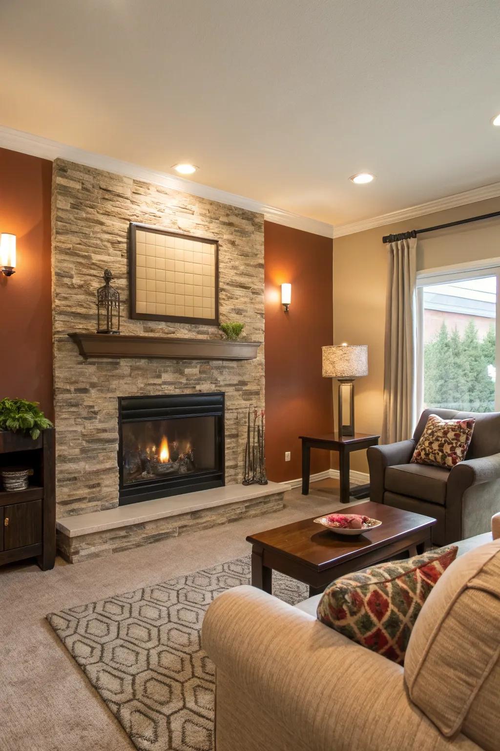 A feature wall serving as a visual anchor in a living room.