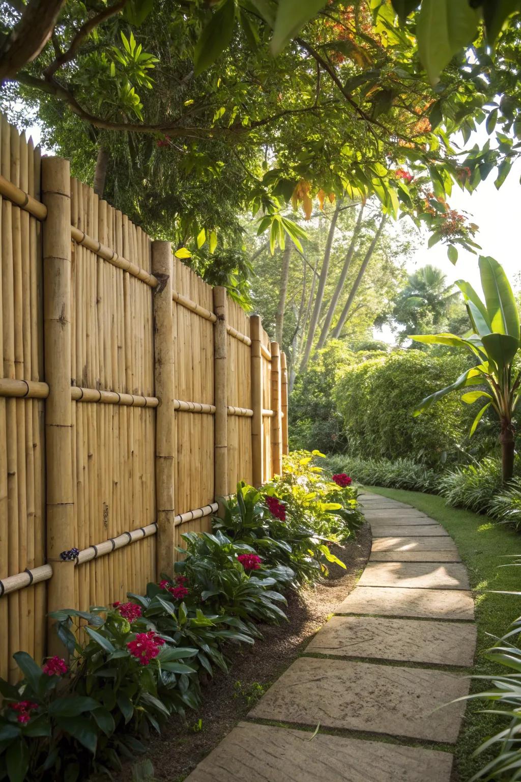 Forge a tropical retreat with natural reed fencing.
