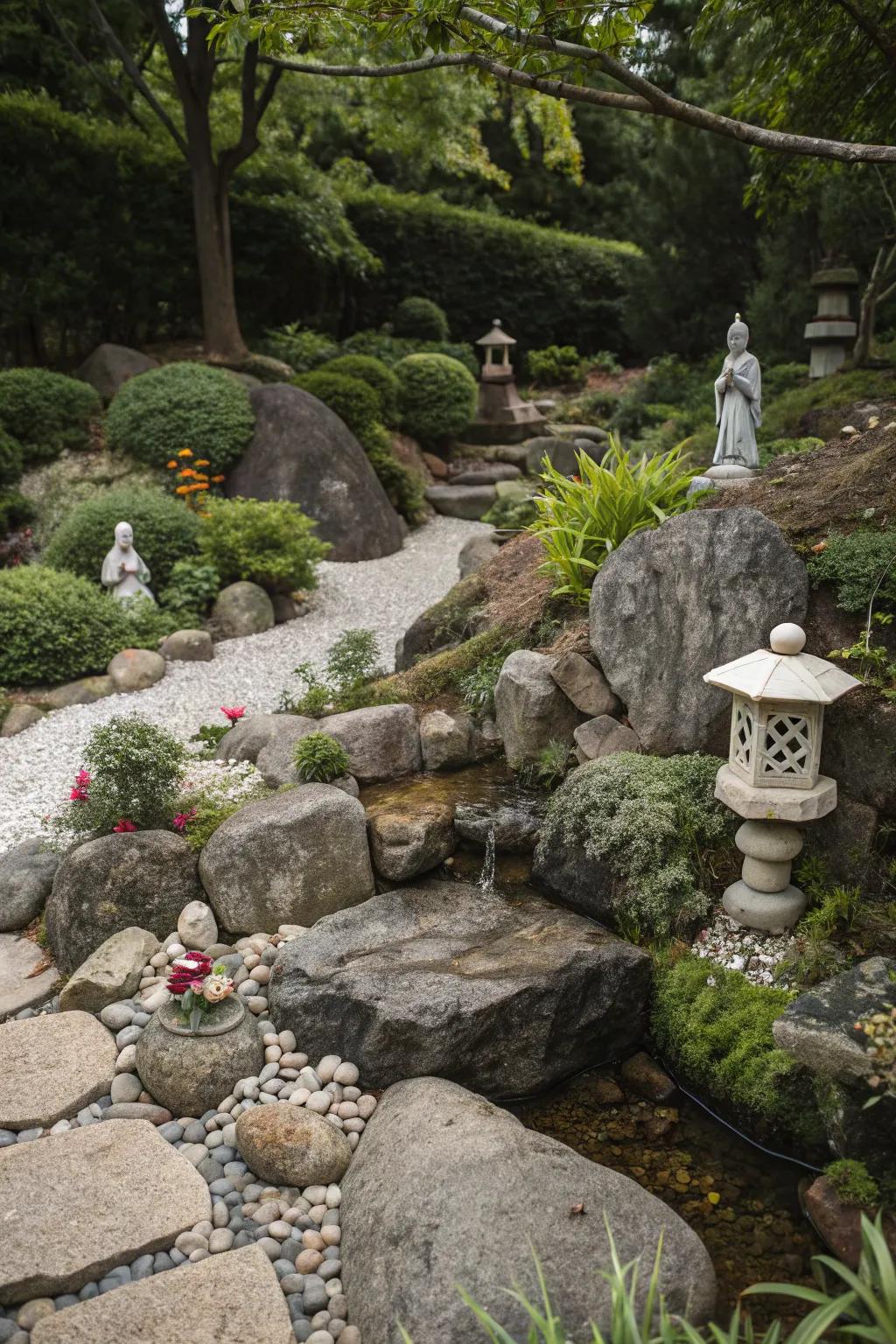 Garden decorations show off the personality of a rock garden.