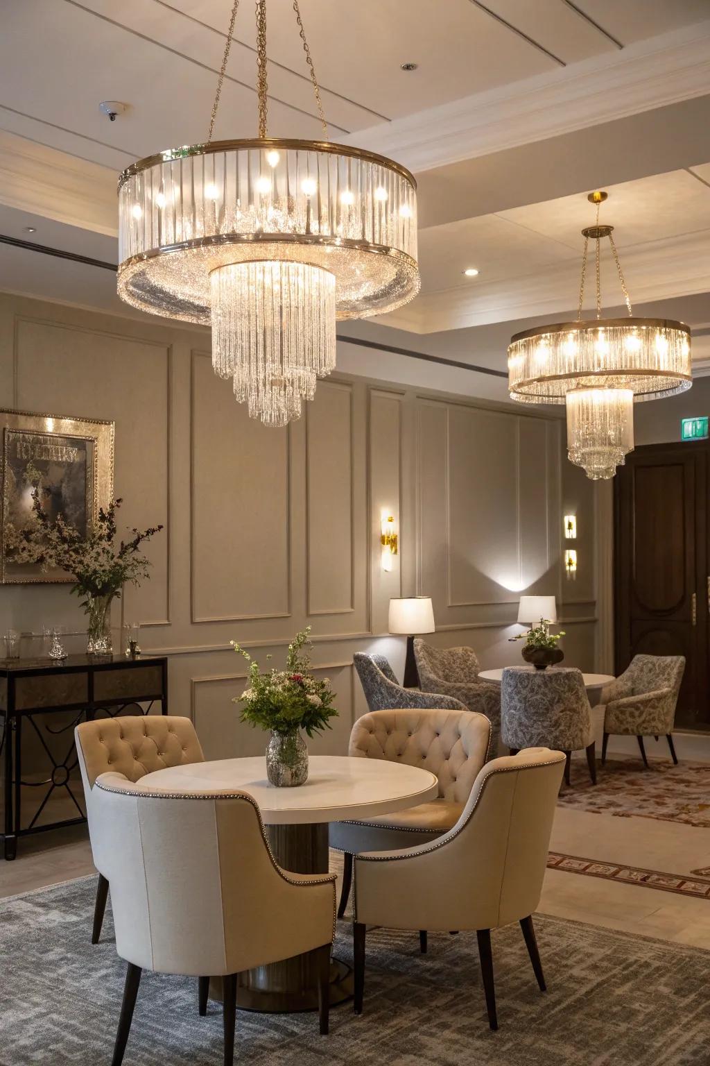 Clear acrylic lighting adds contemporary elegance to any room.