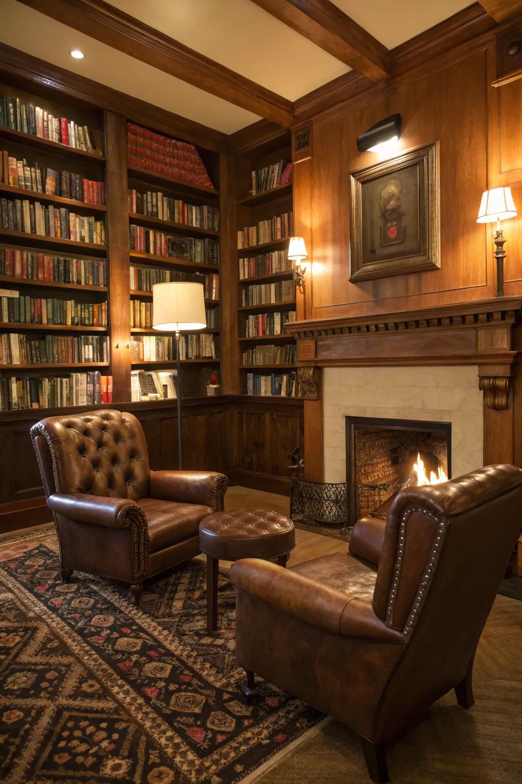 A retro reading nook delivers a tranquil escape for book enthusiasts.