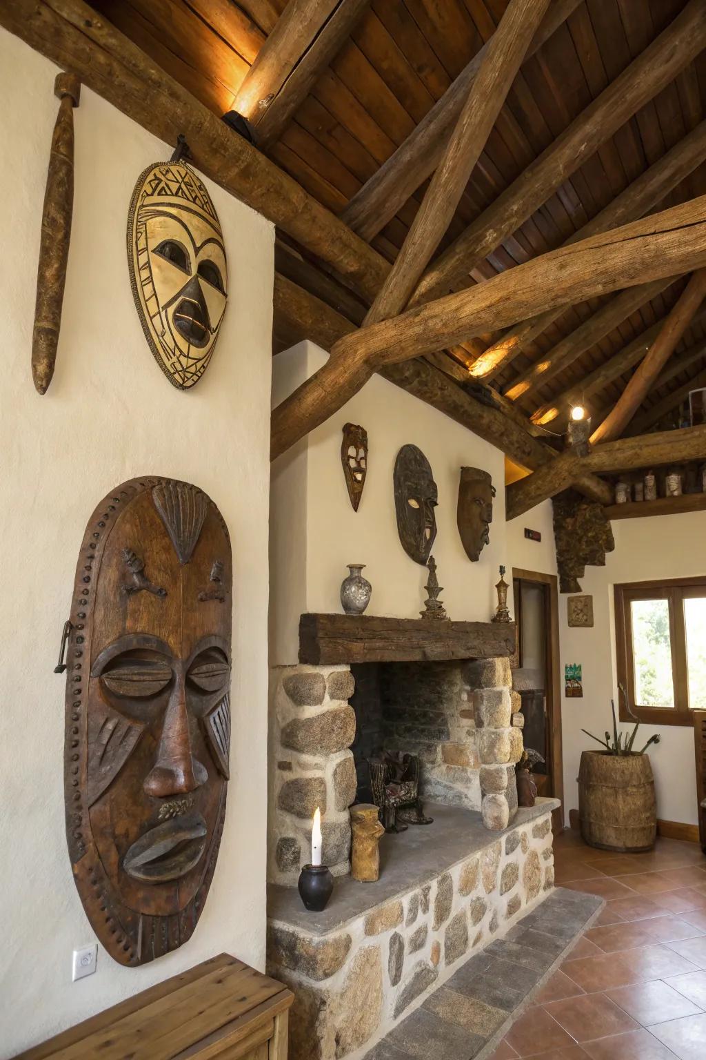 Authentic textures in adornments contribute warmth to a woodsy setting.