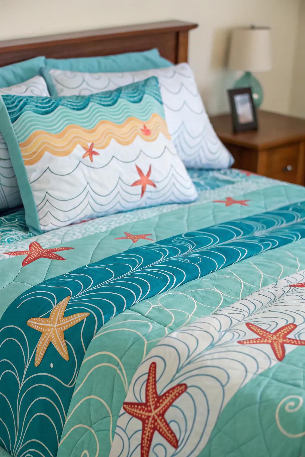 Bedding encouraging dreams of the ocean.