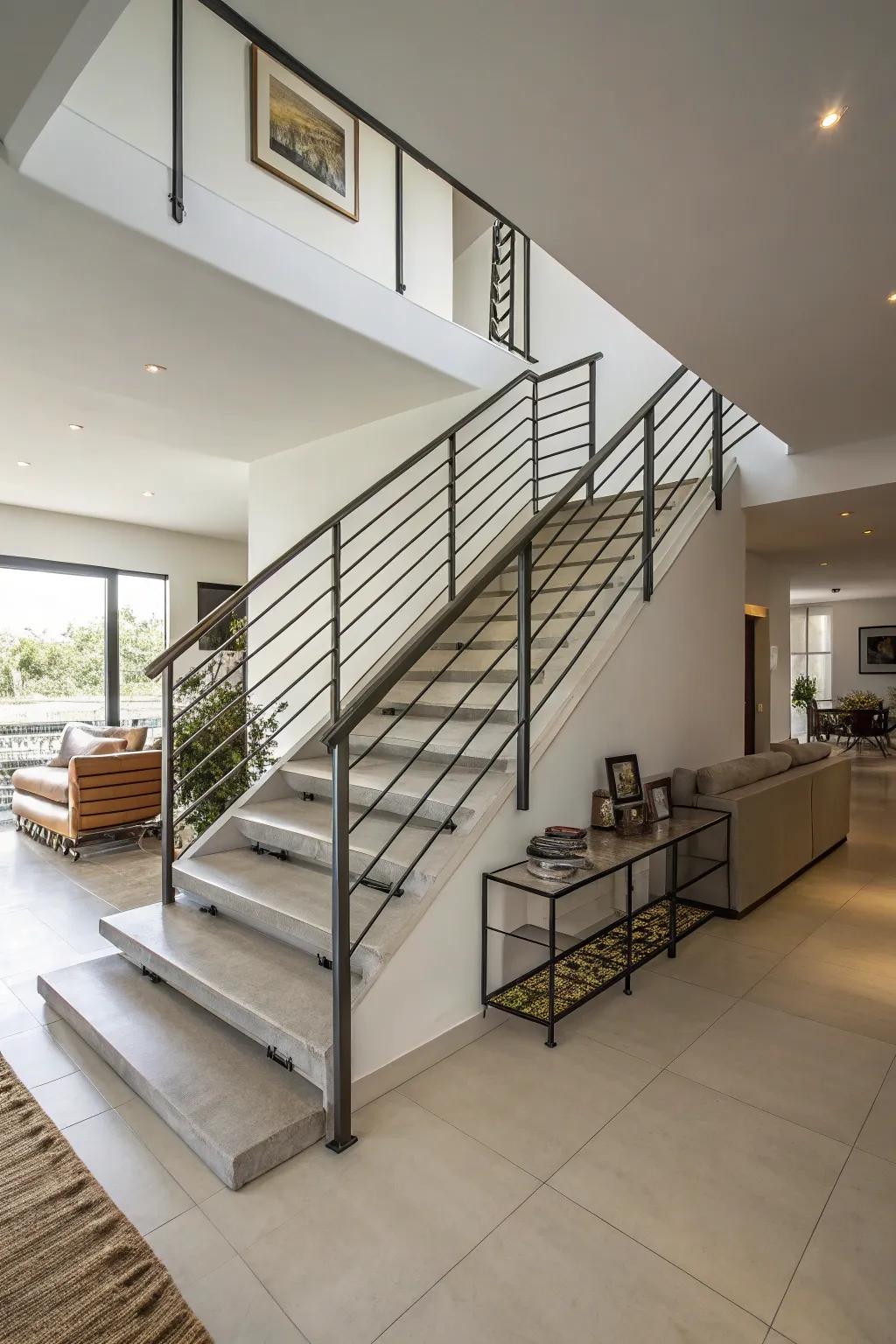 Epitome of simplicity through a minimalist metal stairway configuration.