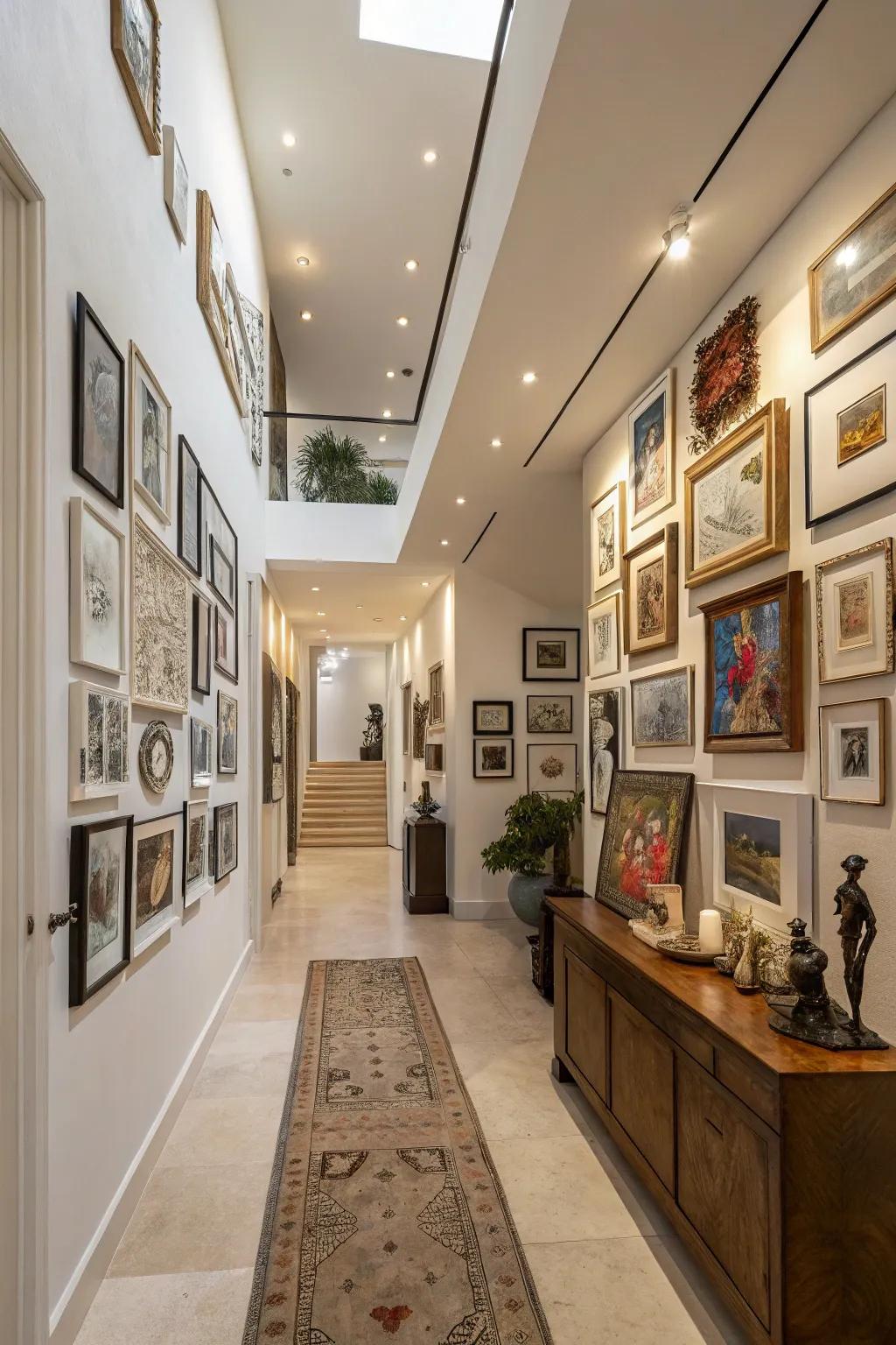 This gallery wall extends for a visually vibrant experience.