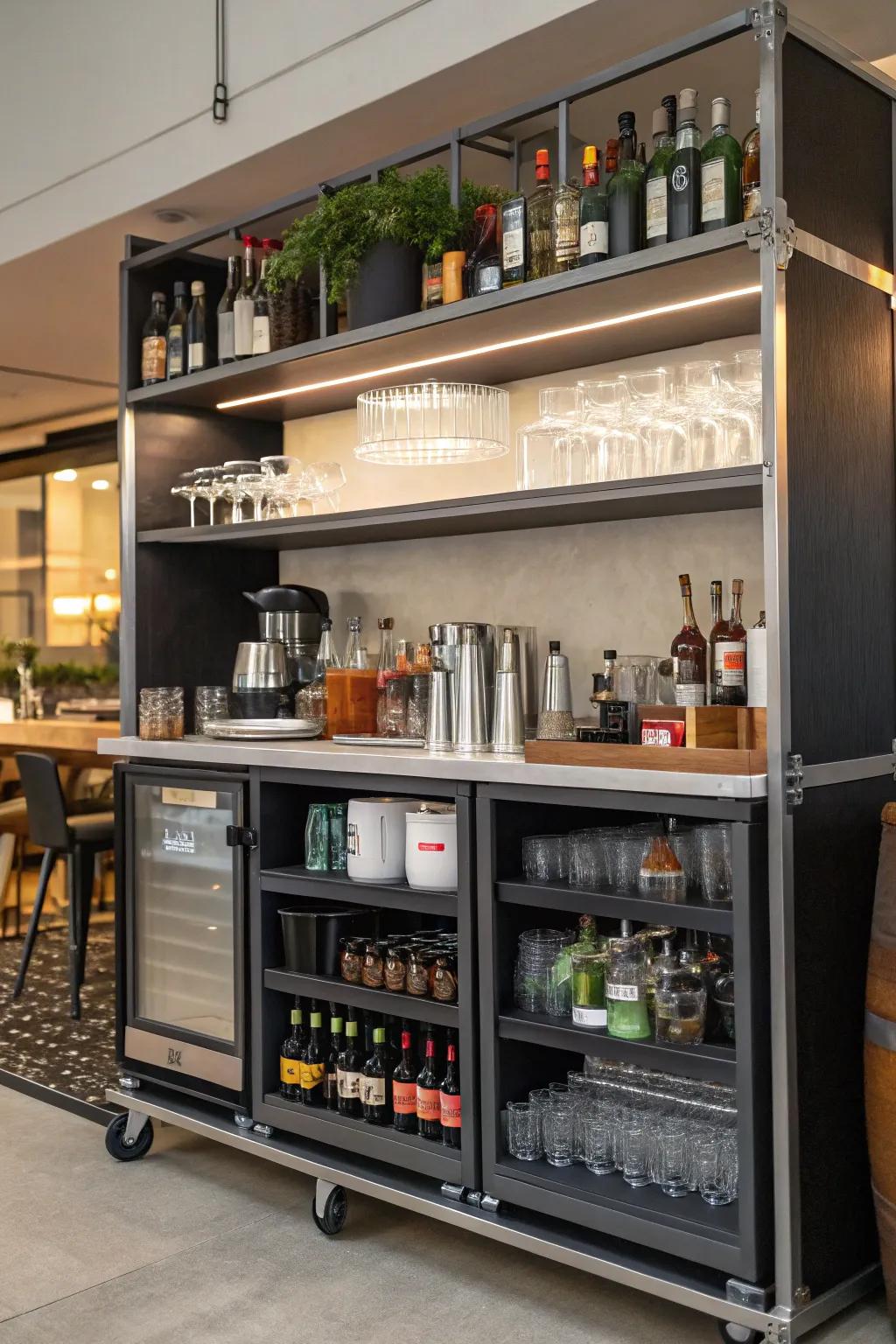 Intelligent organization guarantees simple access to essentials in this mobile bar.