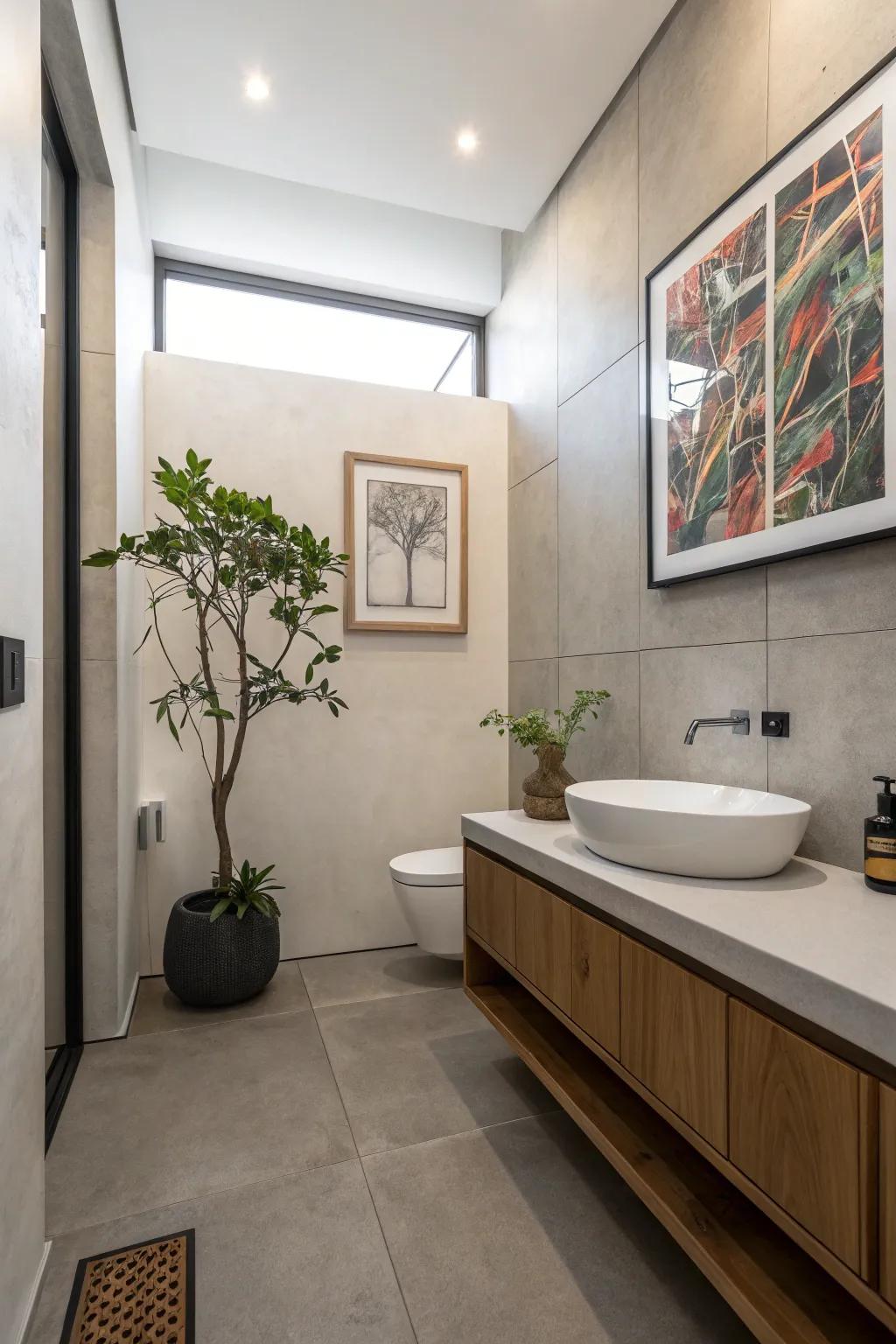 Minimalist decoration incorporates a hint of elegance to this contemporary bathroom.