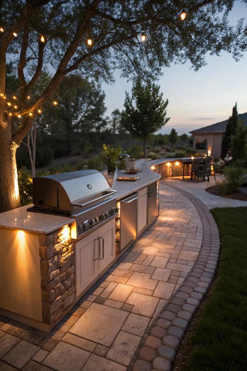 Lighting enhances nighttime BBQ moments.