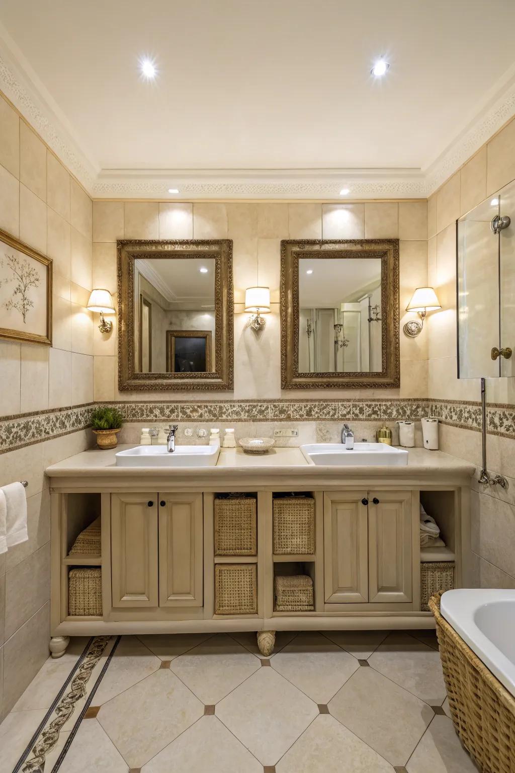 Correspondence creates a calming poise in your bathroom design.