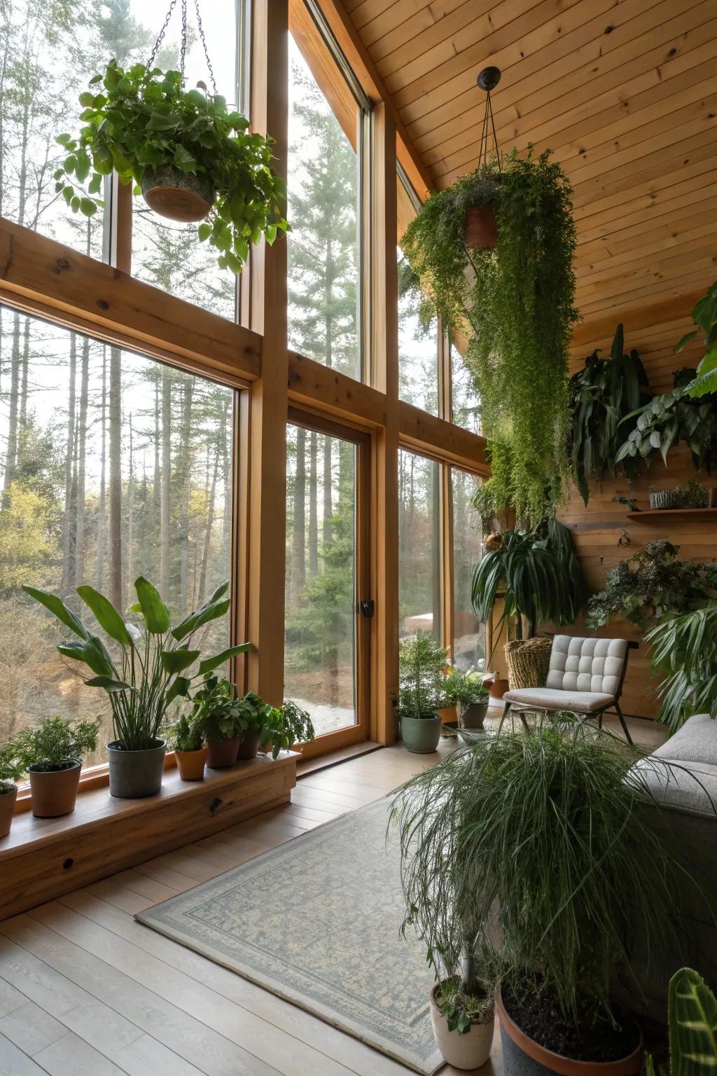 Greenery enhances the natural ambiance of a cabin.