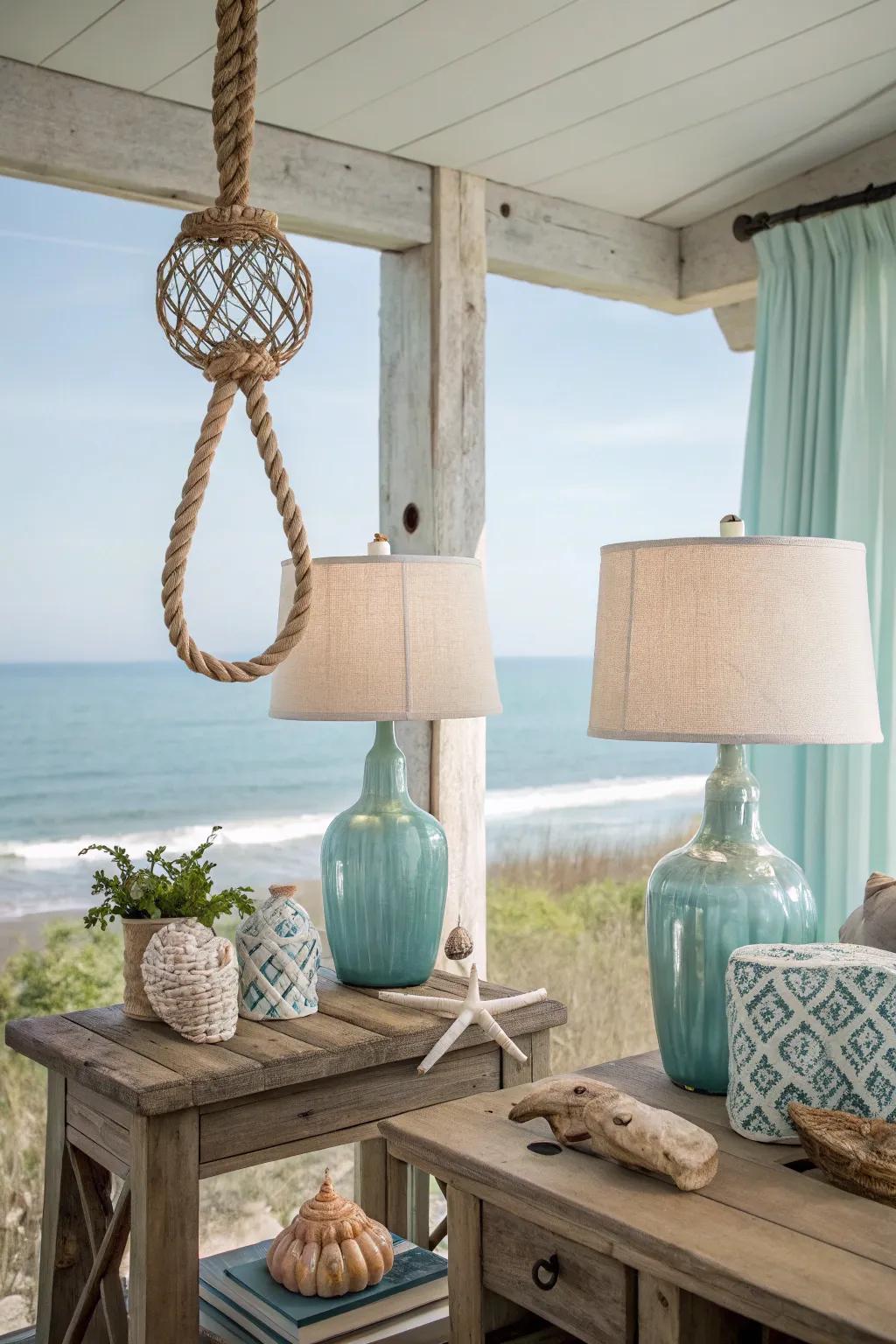 Nautical lighting incorporates a maritime flair.
