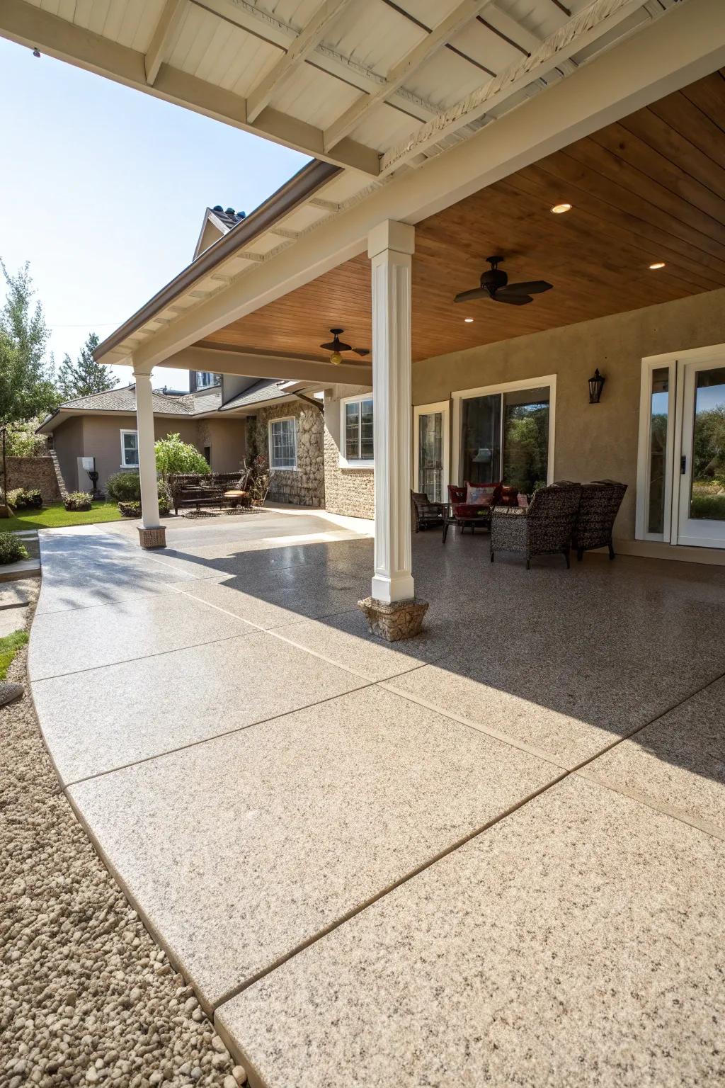 A patio with an open design for movement and activity.