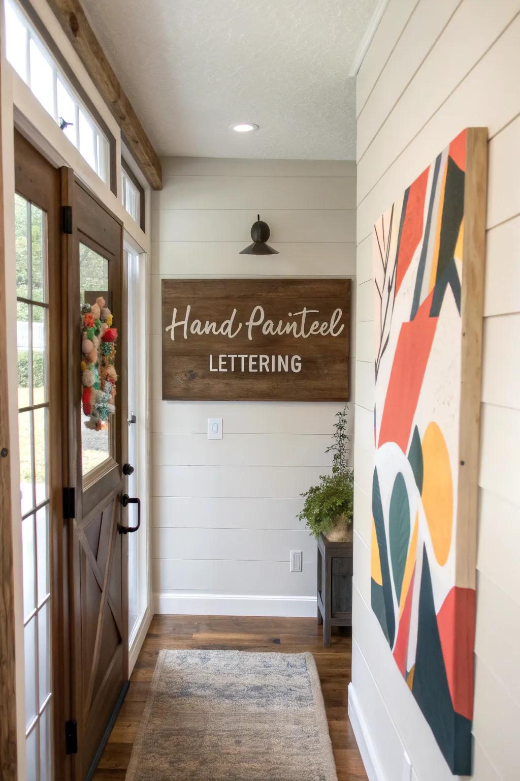 Bespoke emblems add a personal aspect to the entryway.