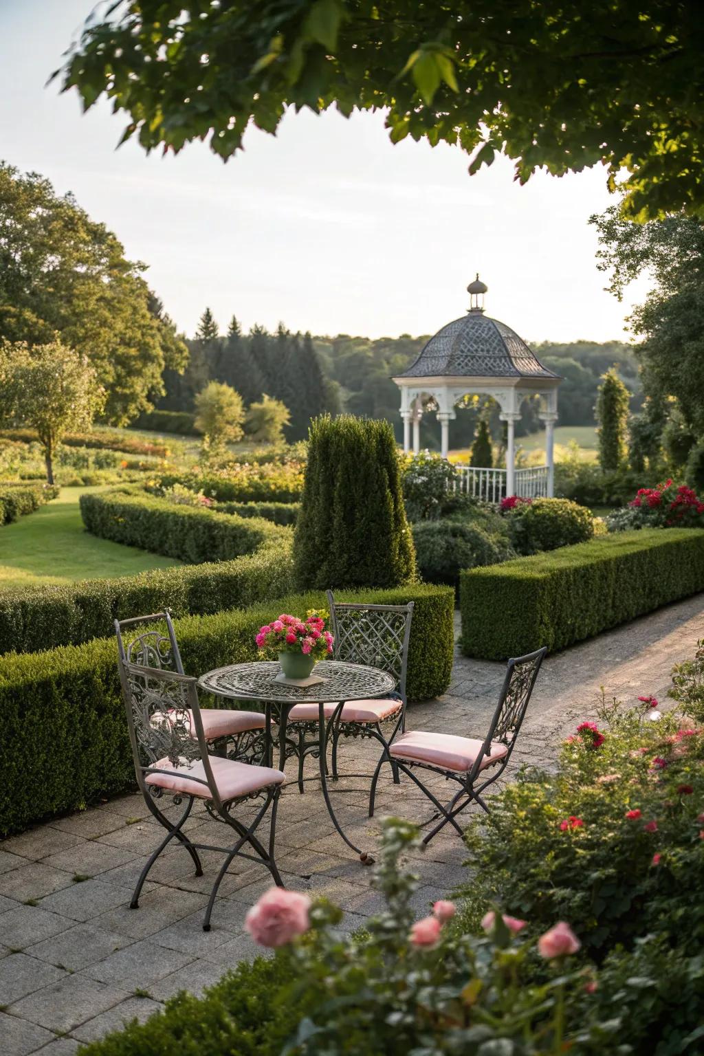 Open-air living spaces make the garden a welcoming extension of the home.