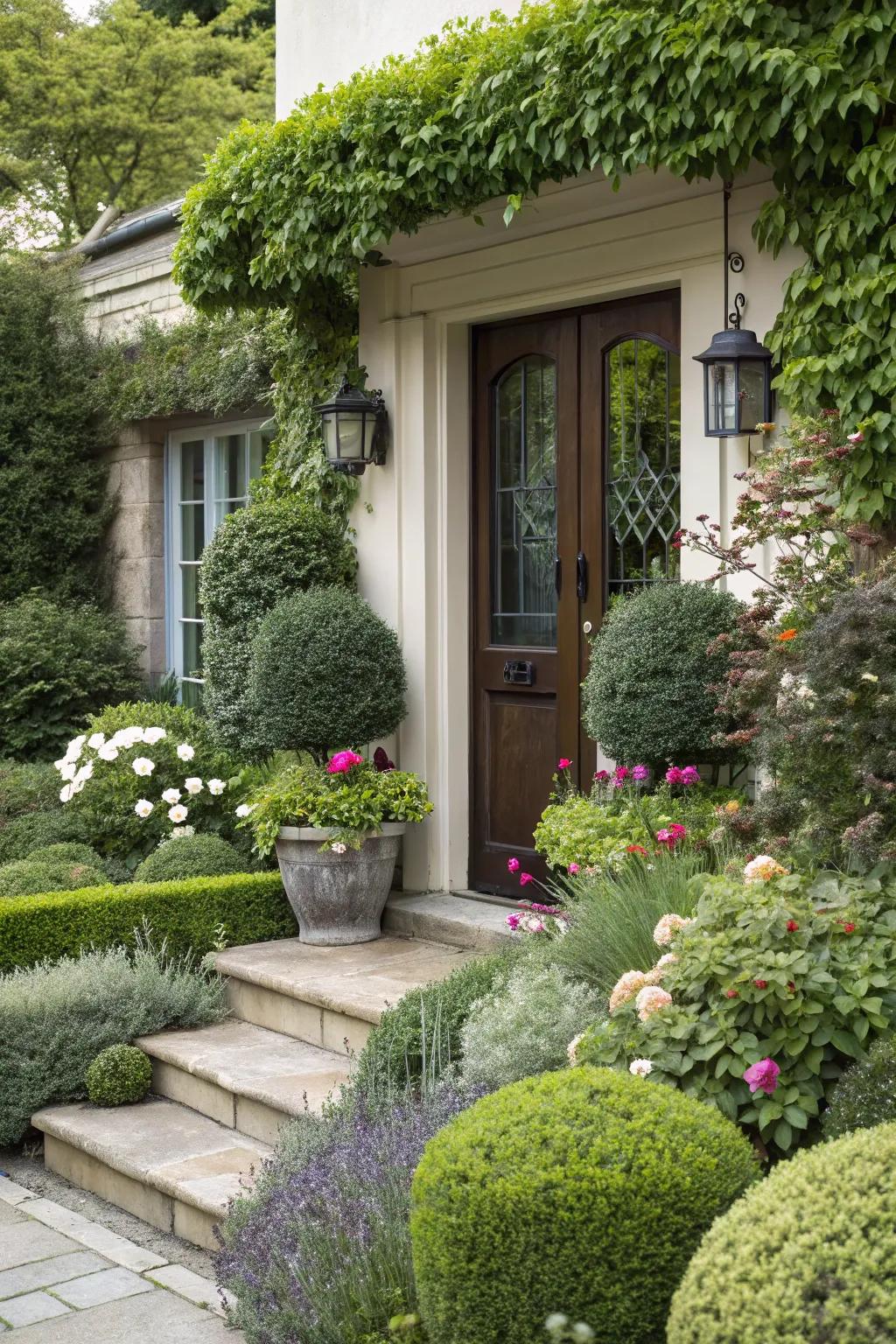 Plant life enhances the welcoming atmosphere of your doorway.
