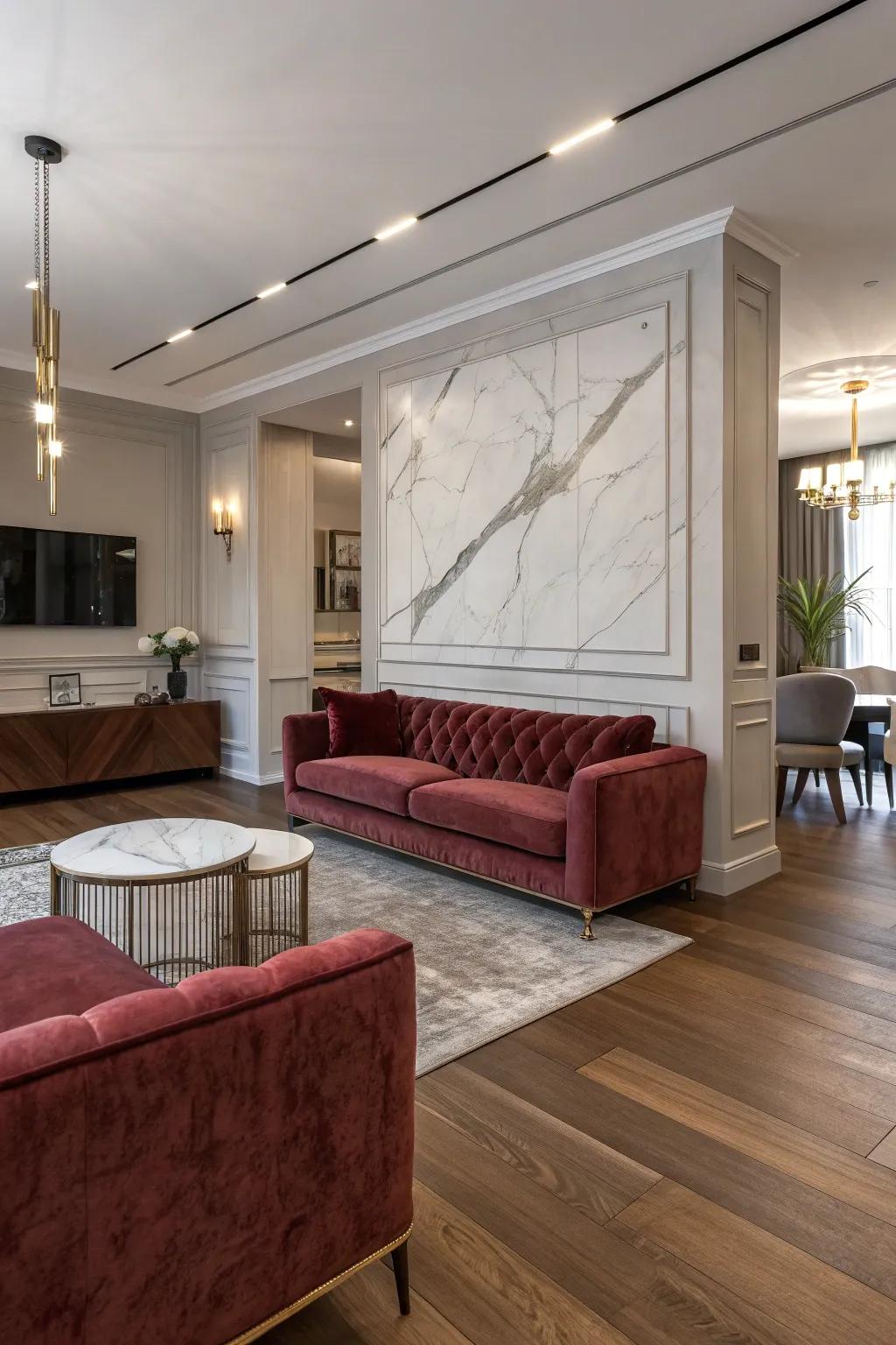 A modern interior displays a mix of textures for enhanced visual interest.