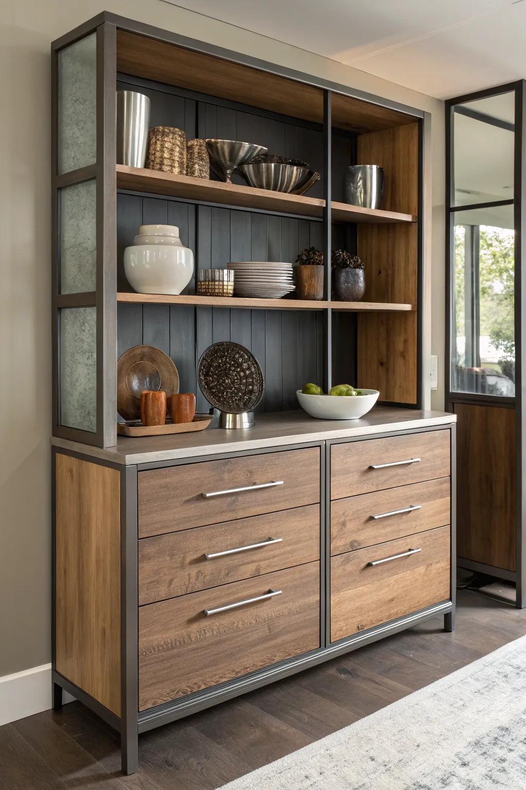 A fusion of surfaces enriches the display cabinet with depth and visual fascination.