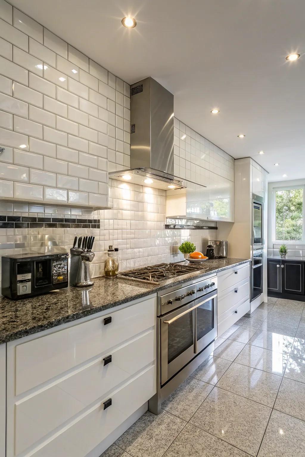 Luster tiles amplify light and give a touch of contemporary elegance.