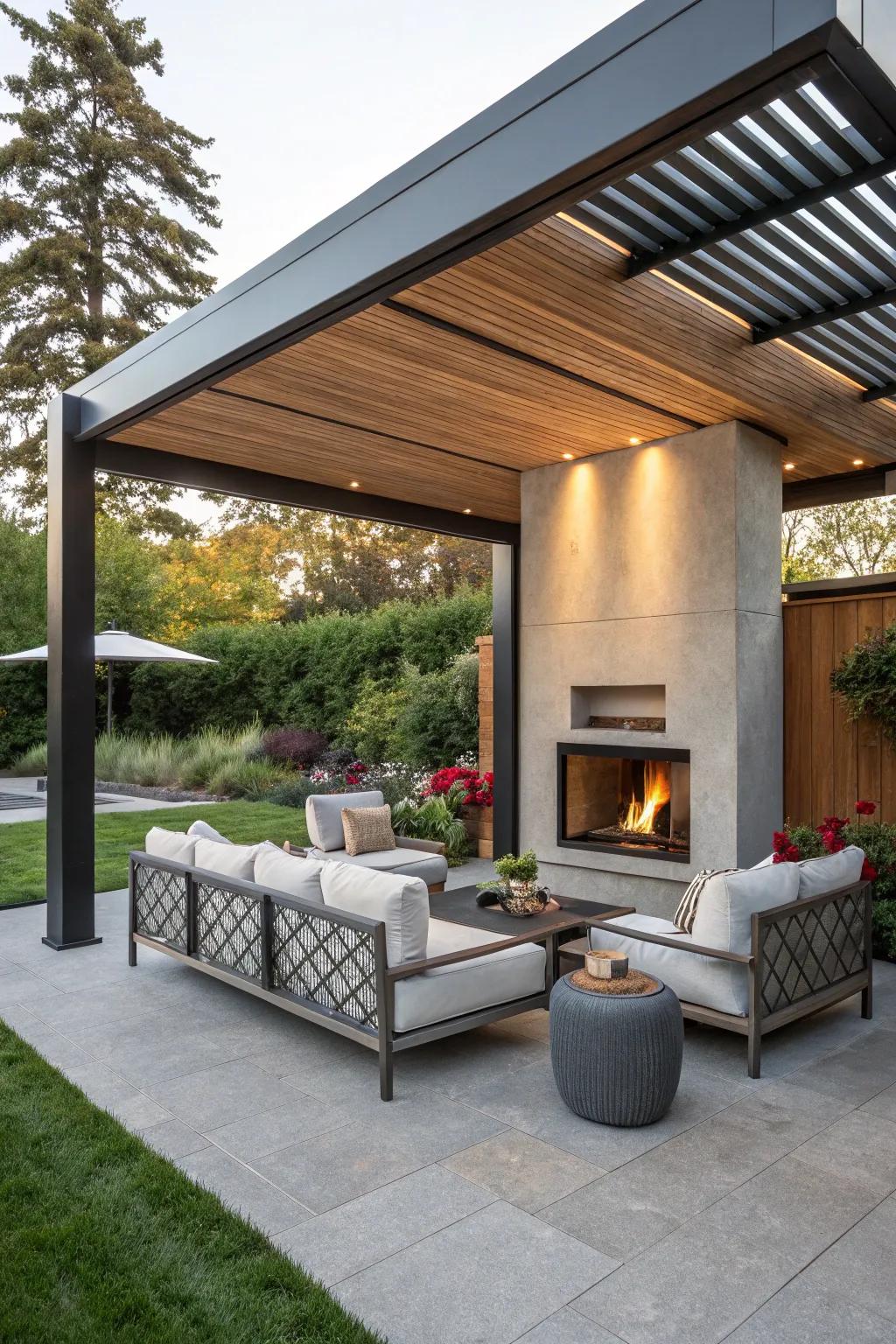 A fireplace adds warmth and charm to your arbor.