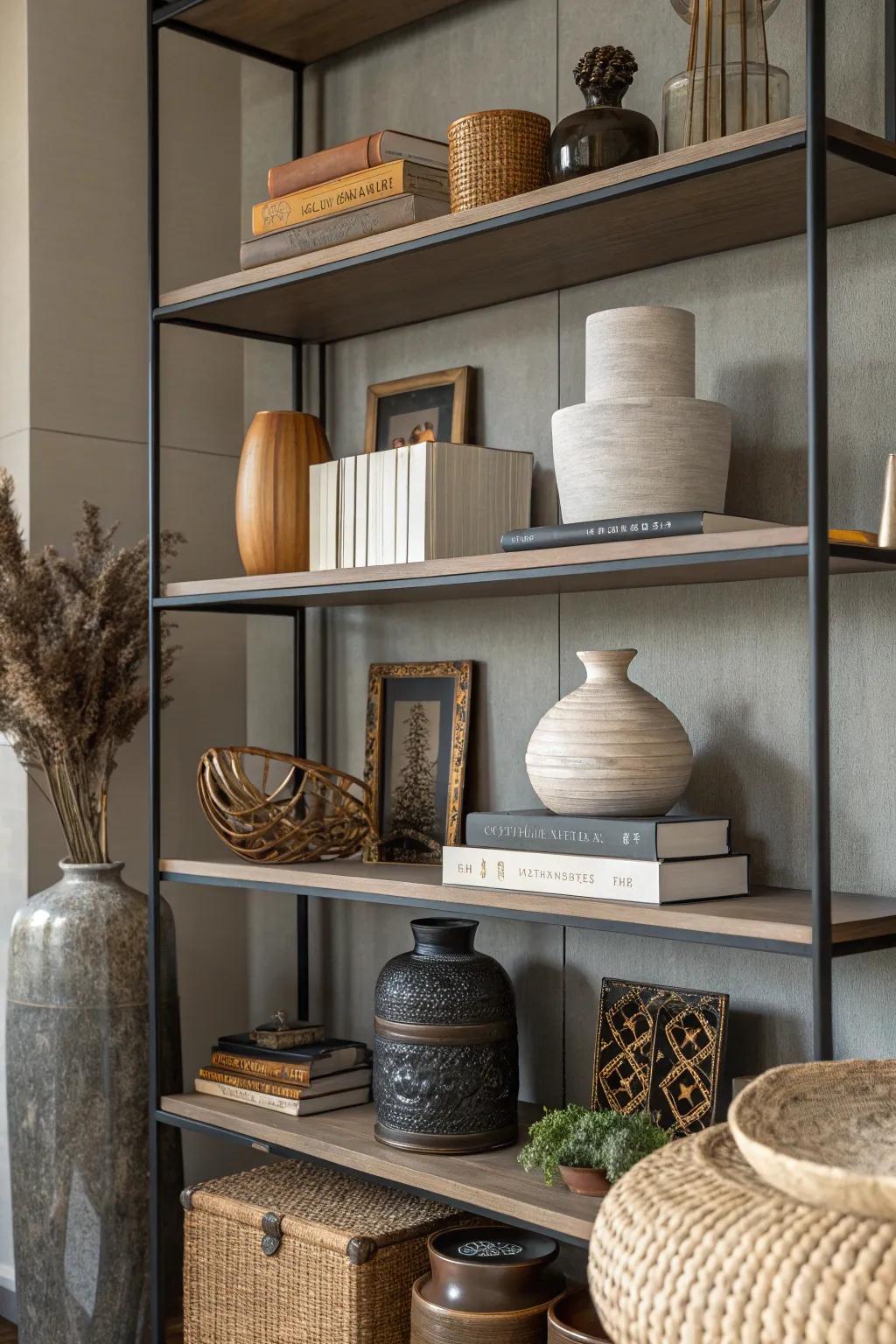 Incorporate dimension into your aesthetic with layered shelf styling.