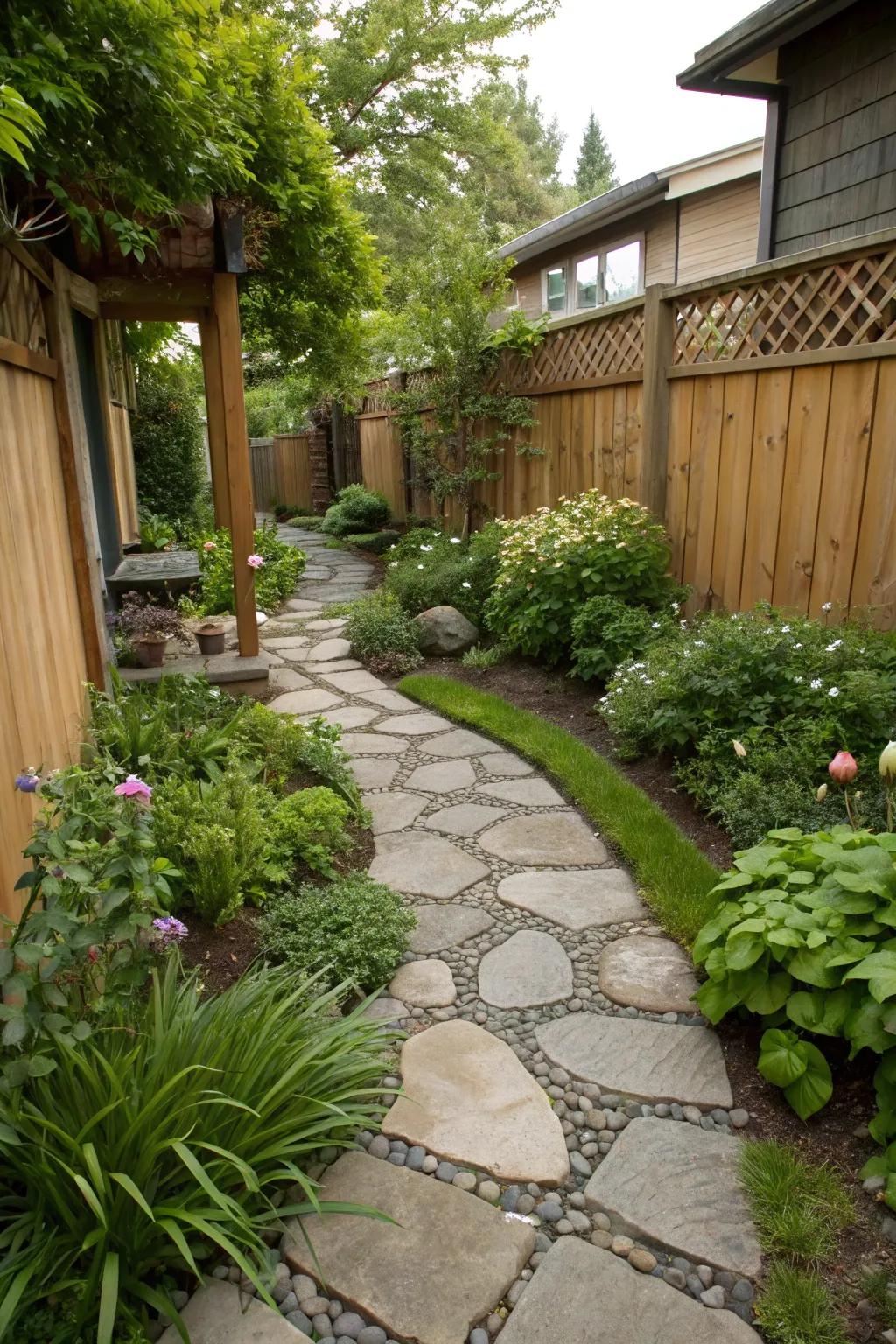 Natural stone features add sophistication and texture.