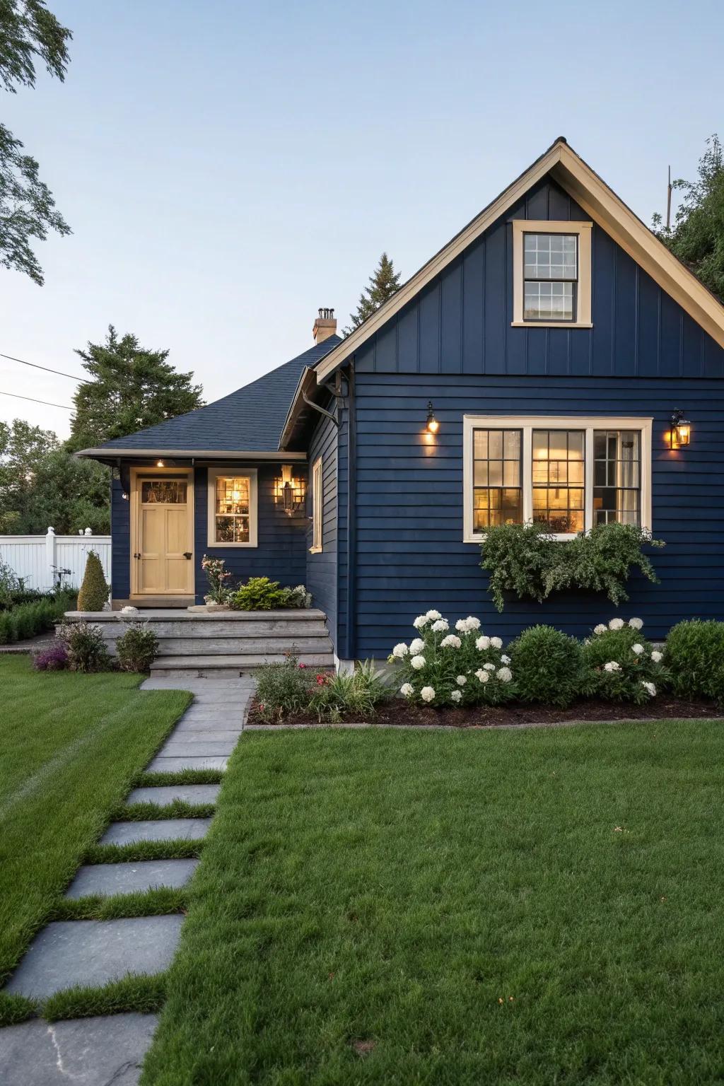 Profound navy and gold fashion a luxurious, sophisticated exterior.