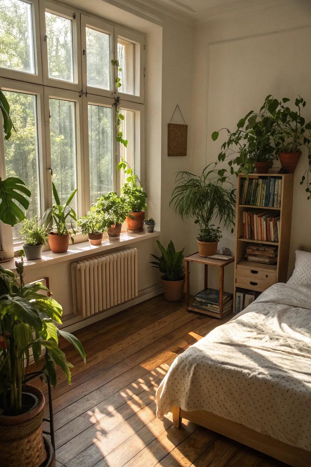 Vegetation enlivens the space through a fragment of nature.