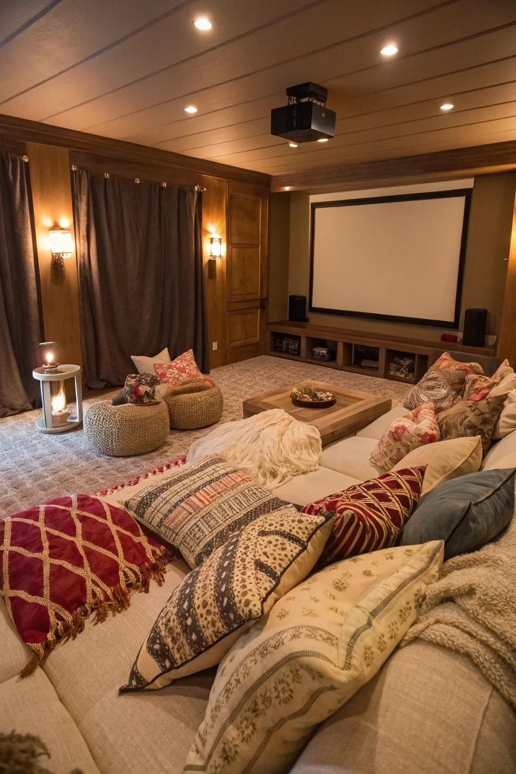 Comfort items are vital for a cozy, inviting home theater.