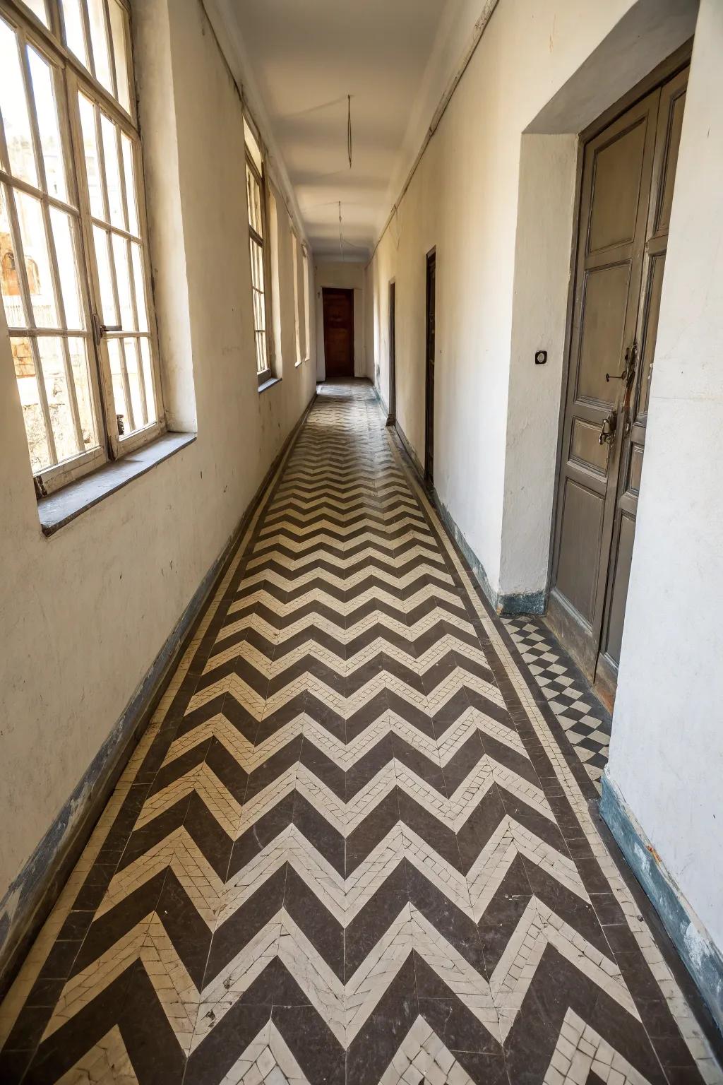 Zigzag layouts are known for visually extending the length of a narrow hallway.