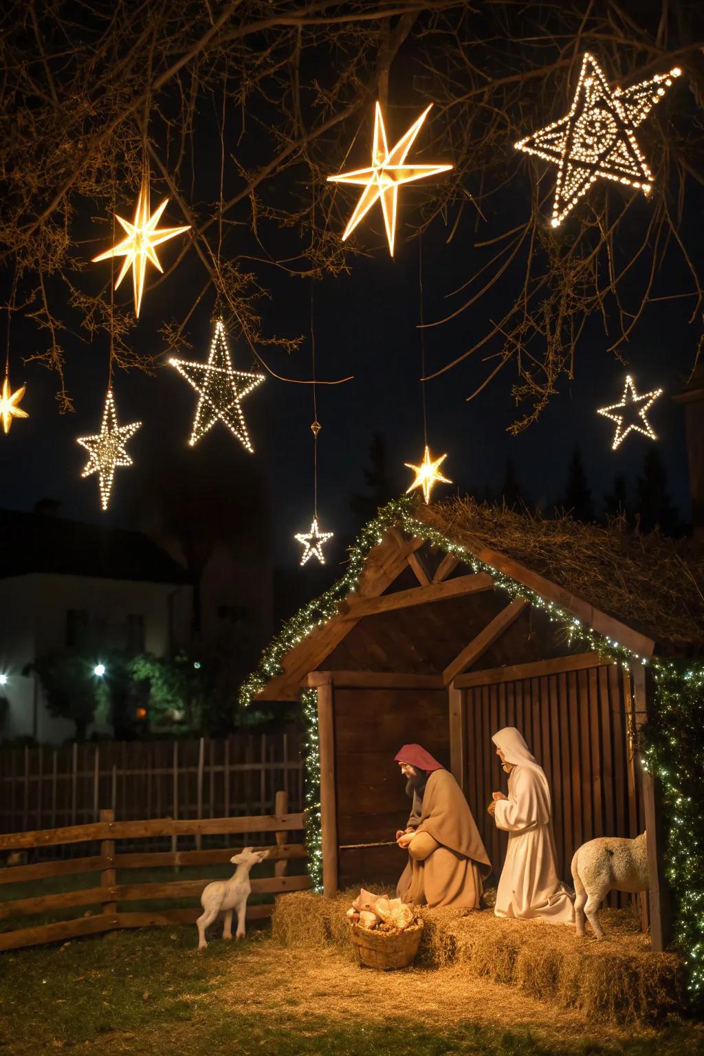 Radiant stars contribute celestial magic to your nativity scene.