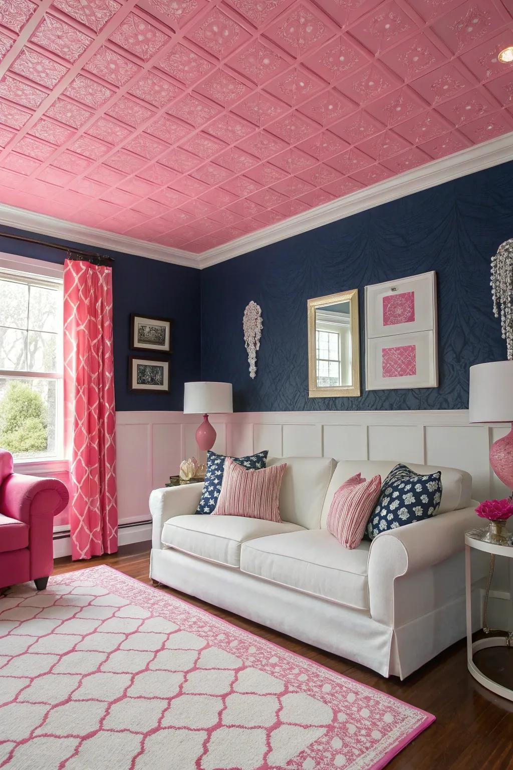 A rose ceiling adds an unexpected twist to traditional decor.