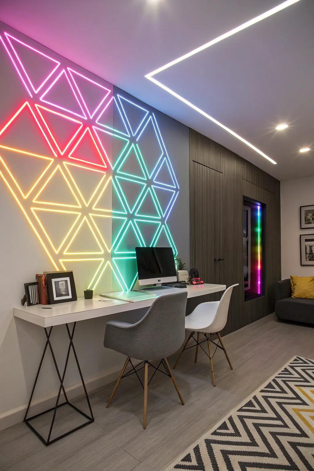 Daring geometry featuring neon flair.