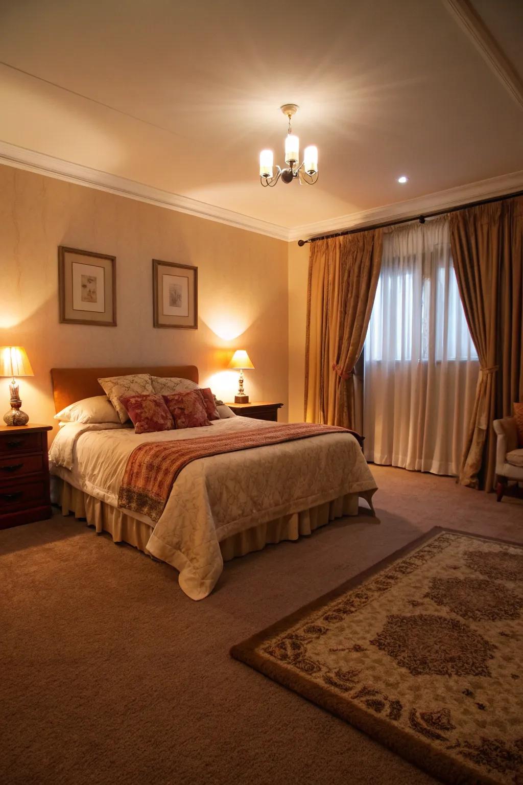 Warm-toned carpets enhance the coziness of every bedroom.