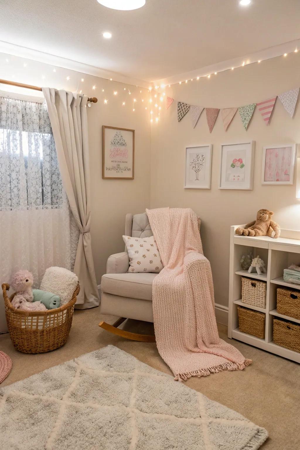 A peaceful baby's room in neutral colors.