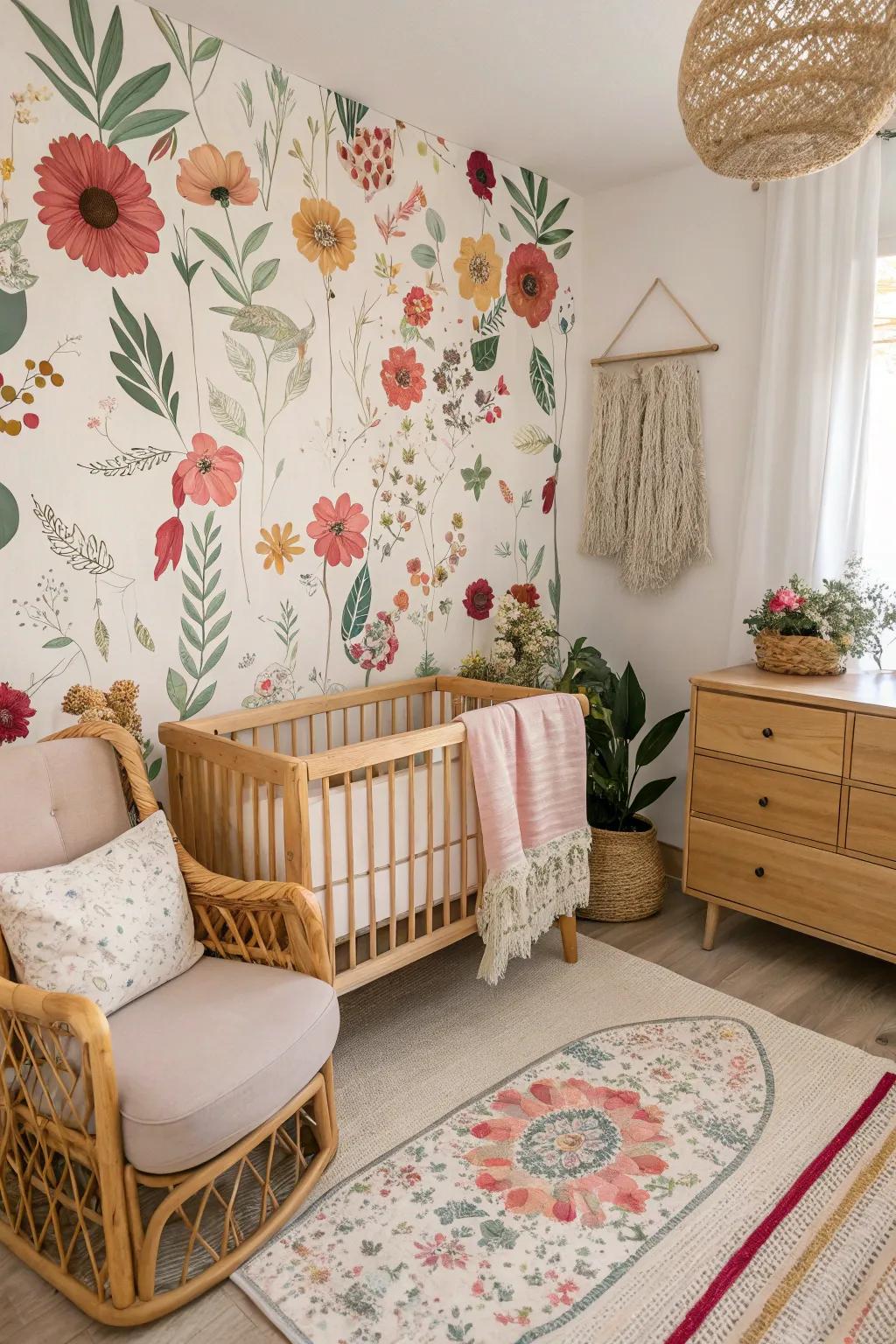 With a floral dreamscape nursery, bloom into beauty.