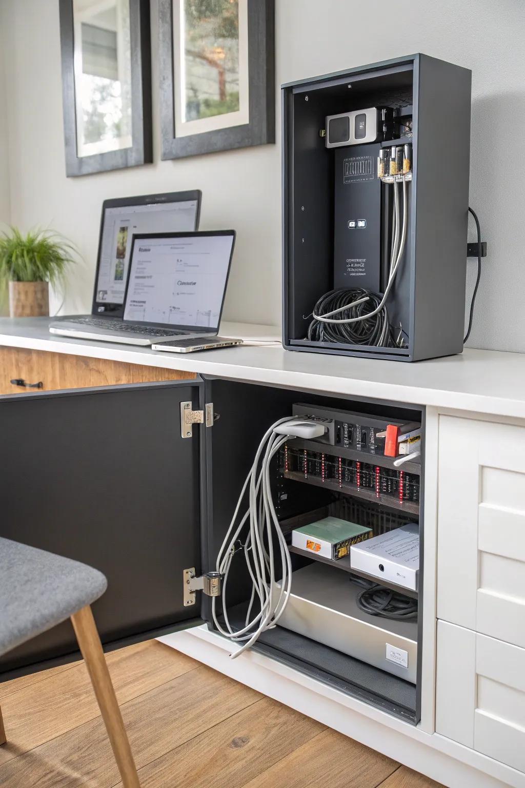 Maintain tidy cables through technology-equipped cabinets.