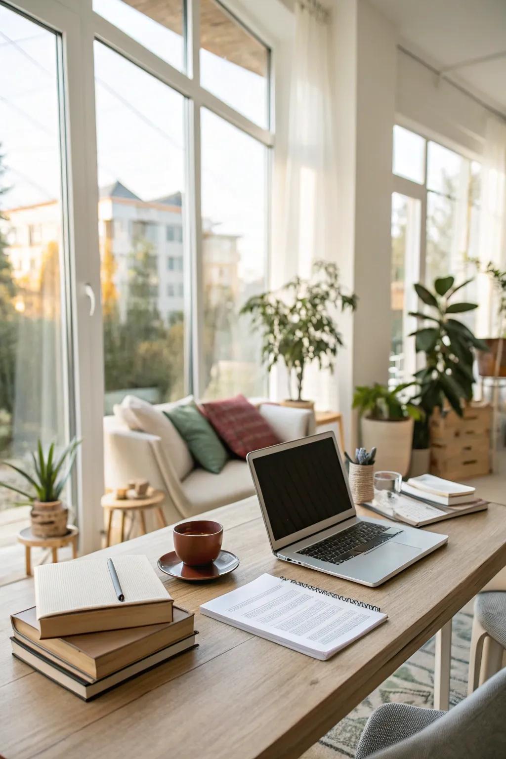 Natural light energizes and expands the workspace.