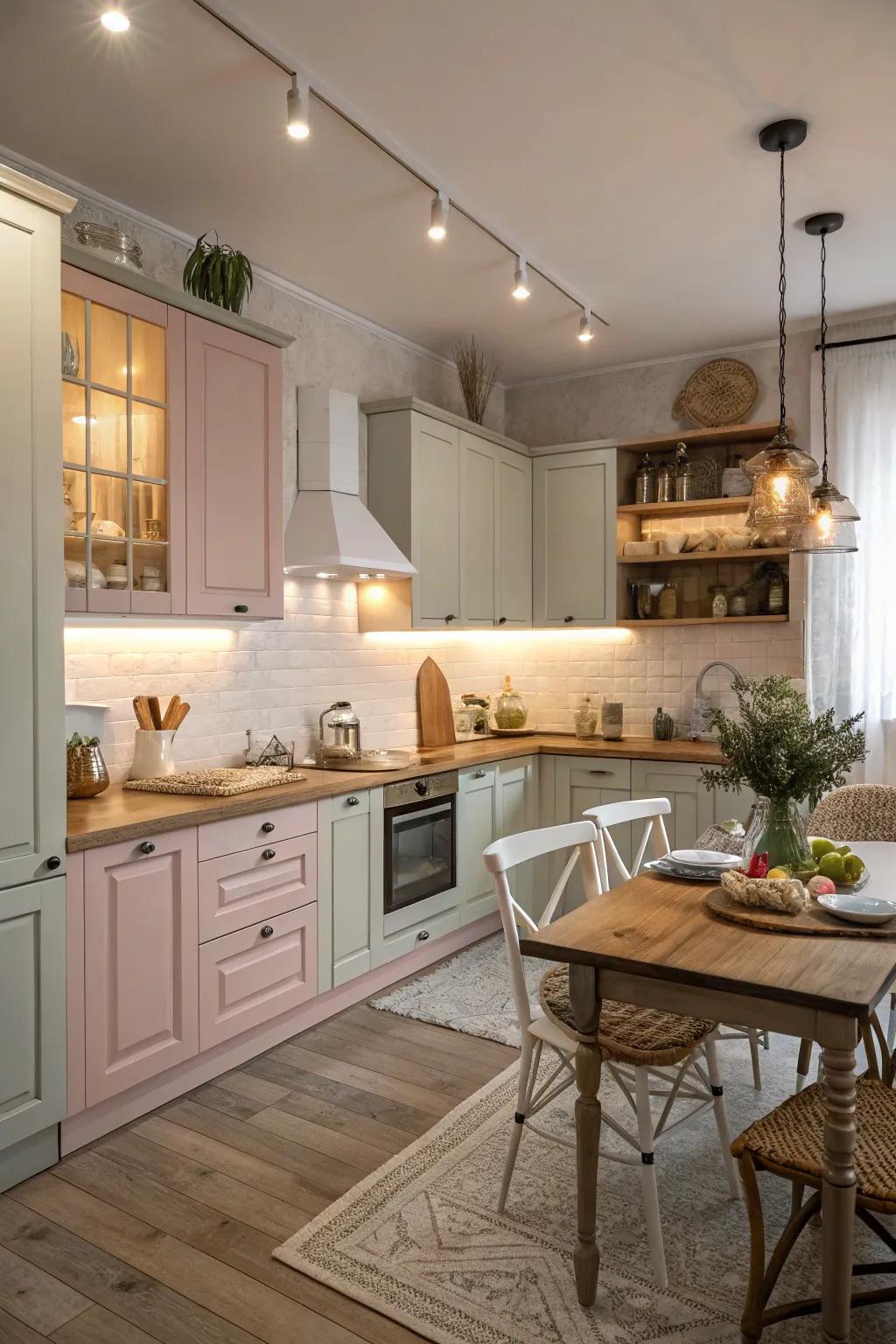 Neutral colors create a peaceful and welcoming atmosphere in the kitchen.
