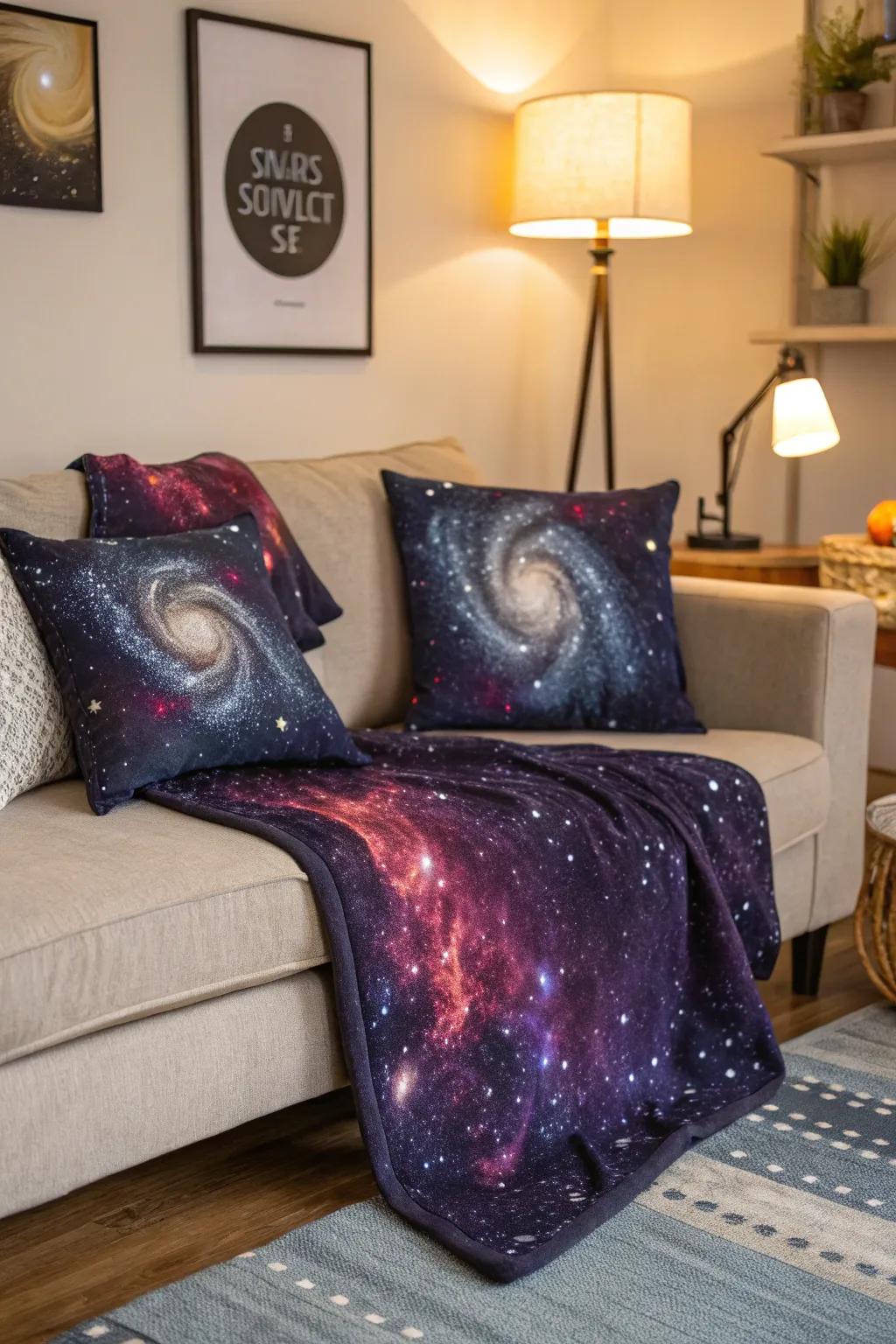 Cosmic-print textiles impart an essence of the galaxy into your abode.