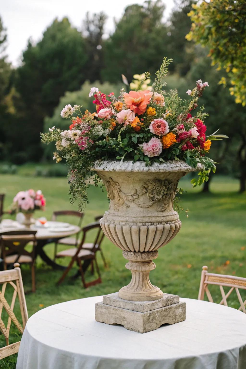 Vases provide a sophisticated and structured focal point.