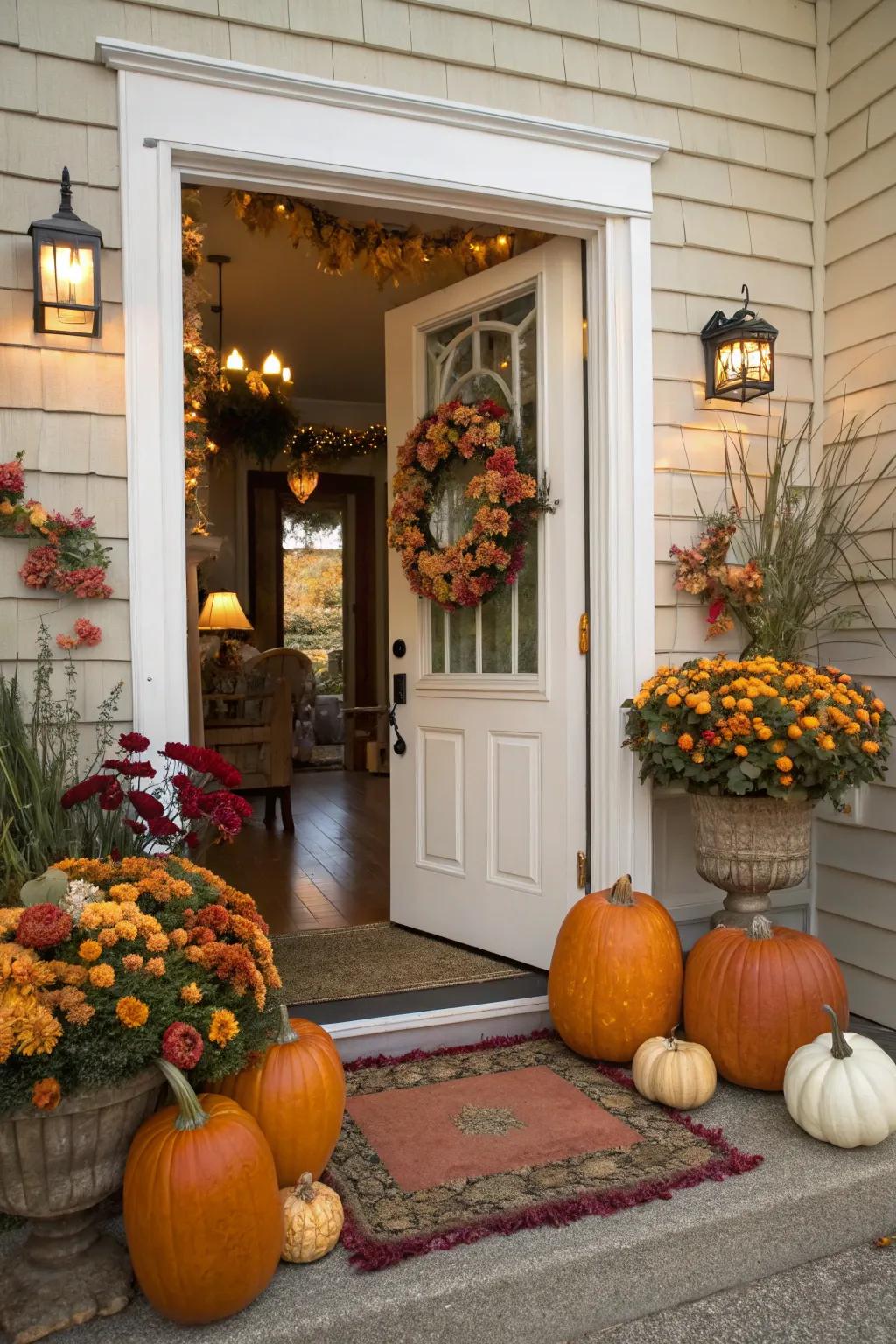 Seasonal accent pieces infuse a festive ambience and uphold the dynamic nature of your entryway.