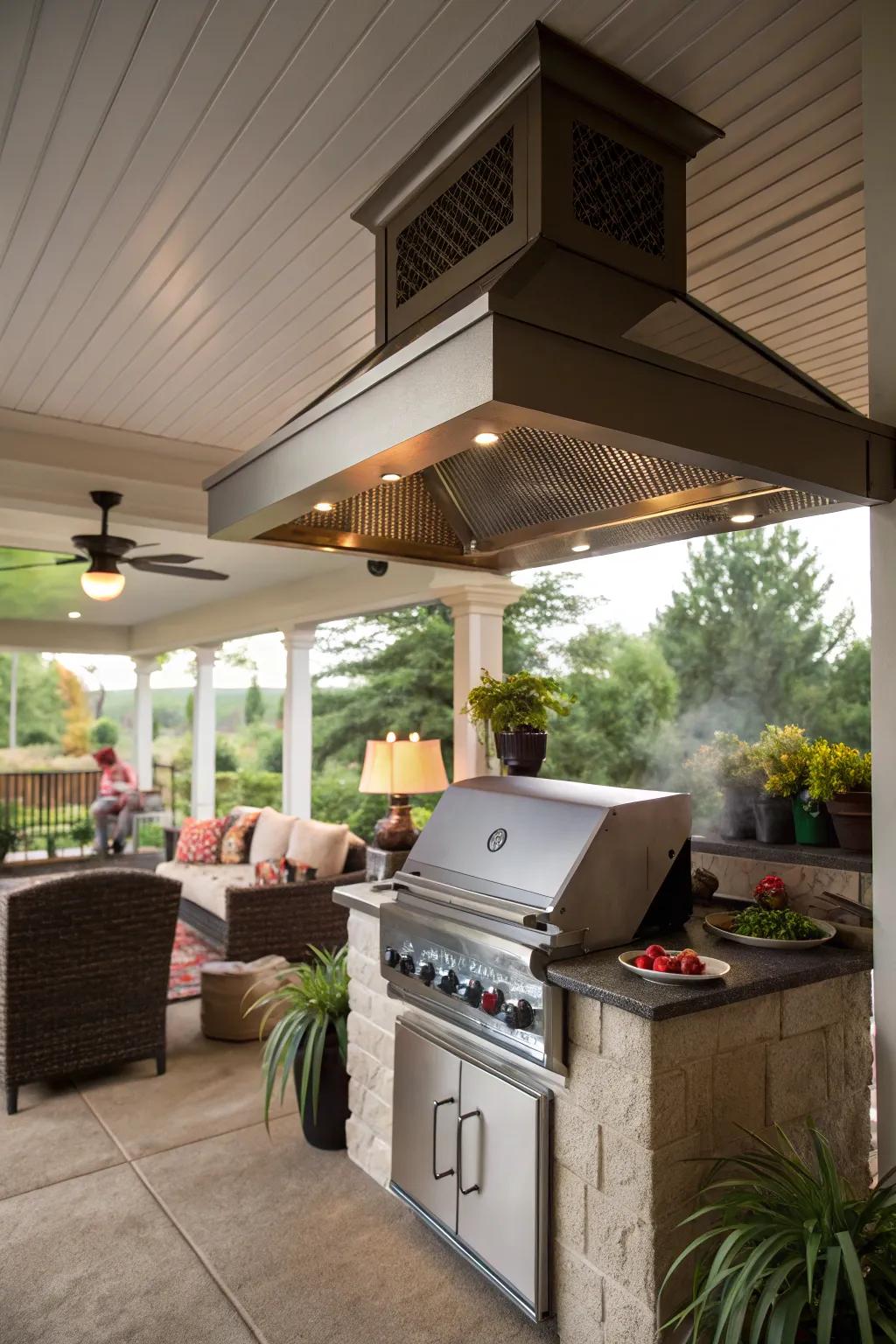 Ceiling-affixed ventilation is ideal for covered spaces.