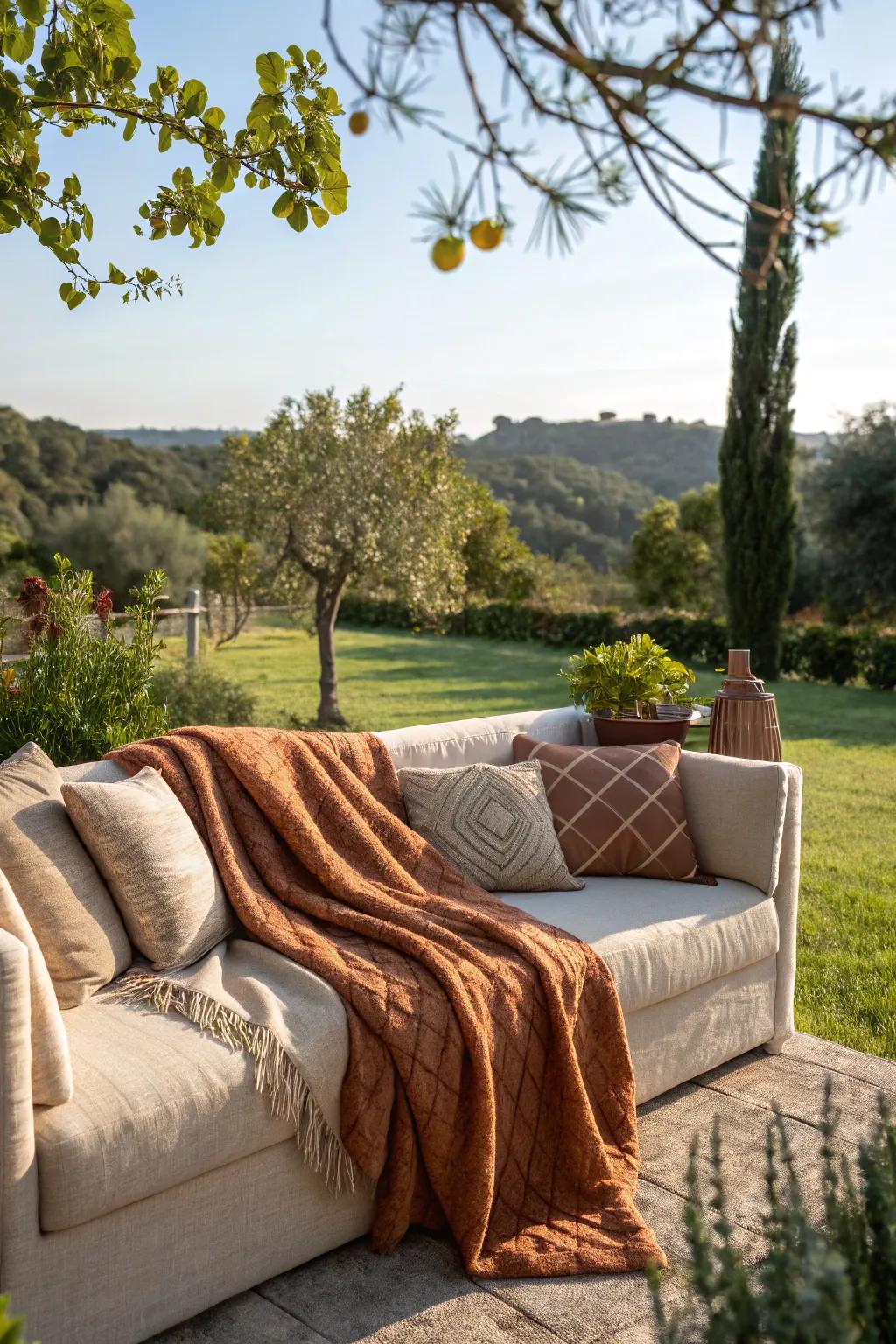 Throws and wraps offer warmth and coziness for your outdoor space.